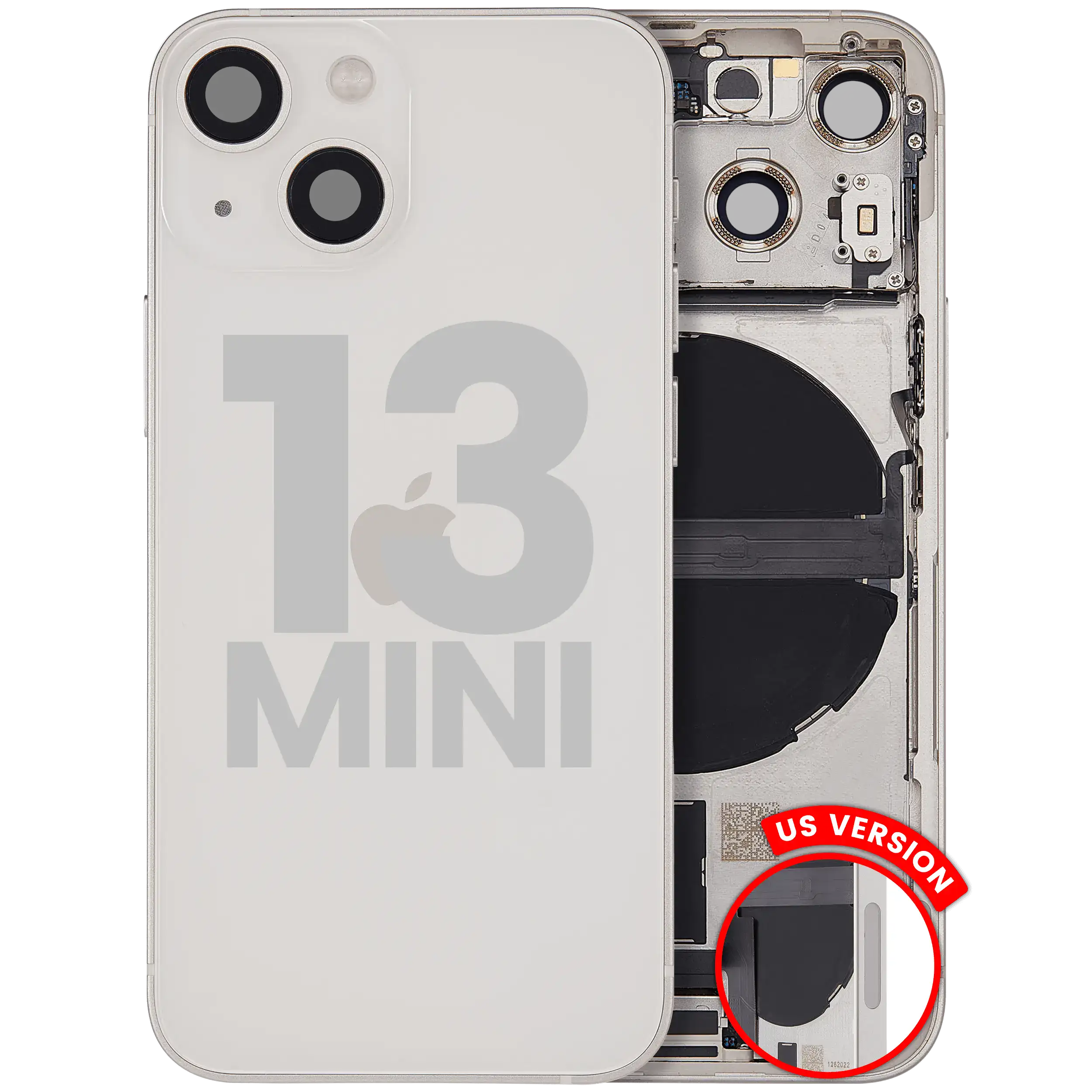 Back Housing W/ Charging Port Flex & Small Parts For iPhone 13 Mini (US Version) (Used OEM Pull: Grade B) (Starlight)