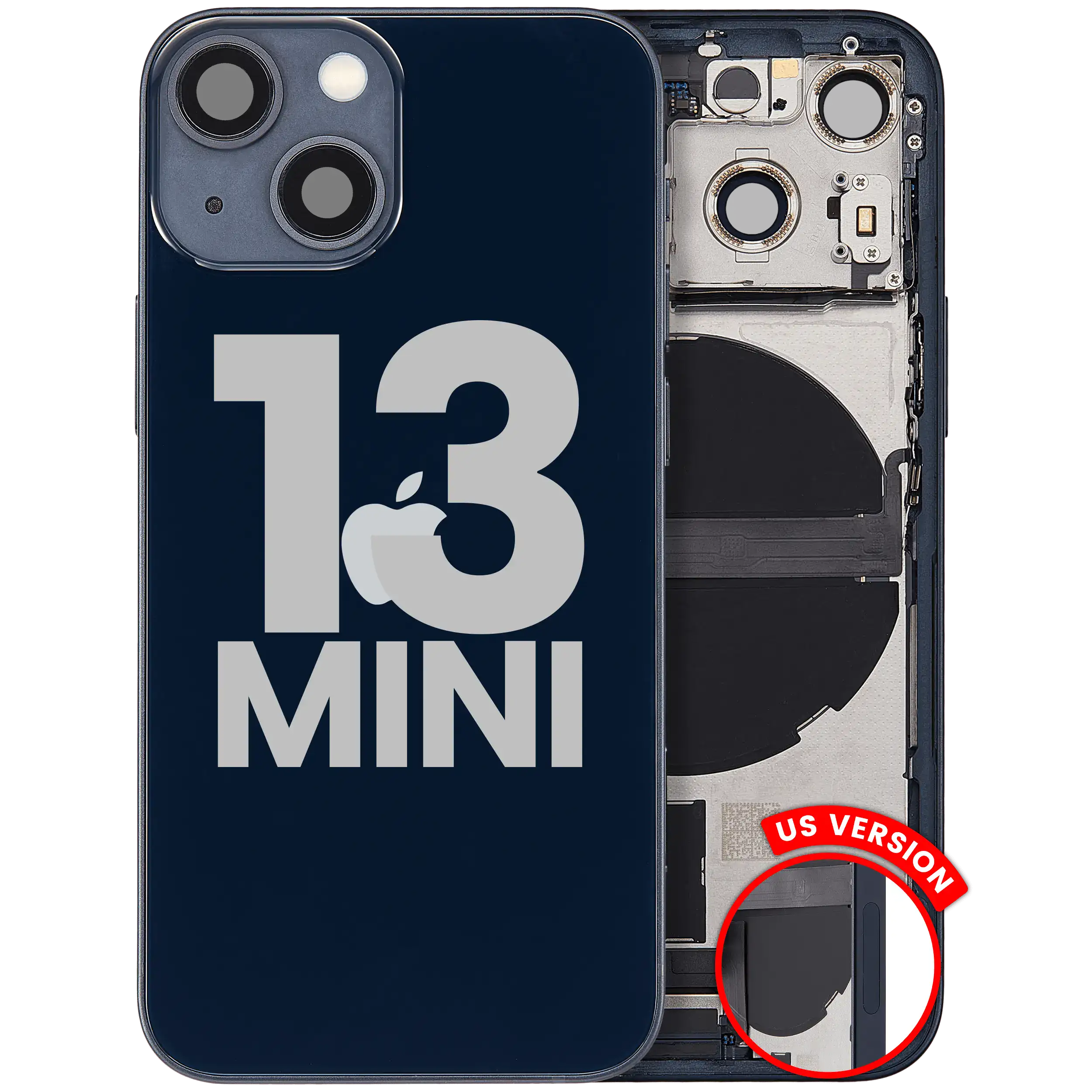 Back Housing W/ Charging Port Flex & Small Parts For iPhone 13 Mini (US Version) (Used OEM Pull: Grade C) (Midnight)