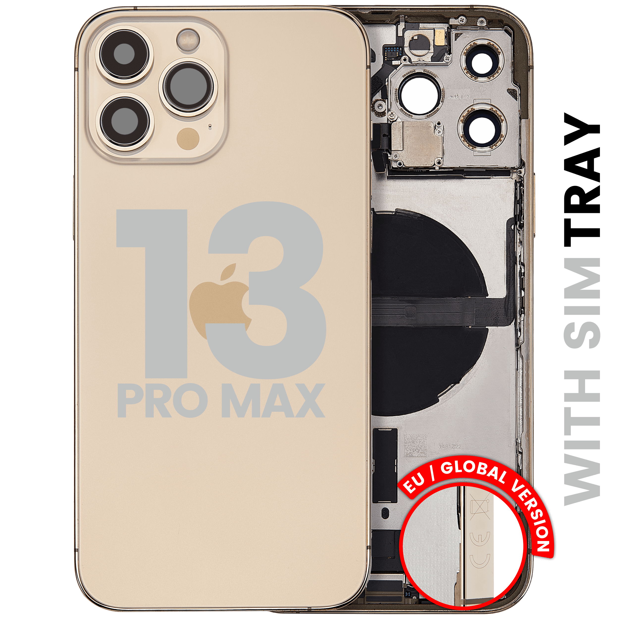 Back Housing W/ Charging Port Flex & Small Parts For iPhone 13 Pro Max (EU / Global Version) (Used OEM Pull: Grade A) (Gold)