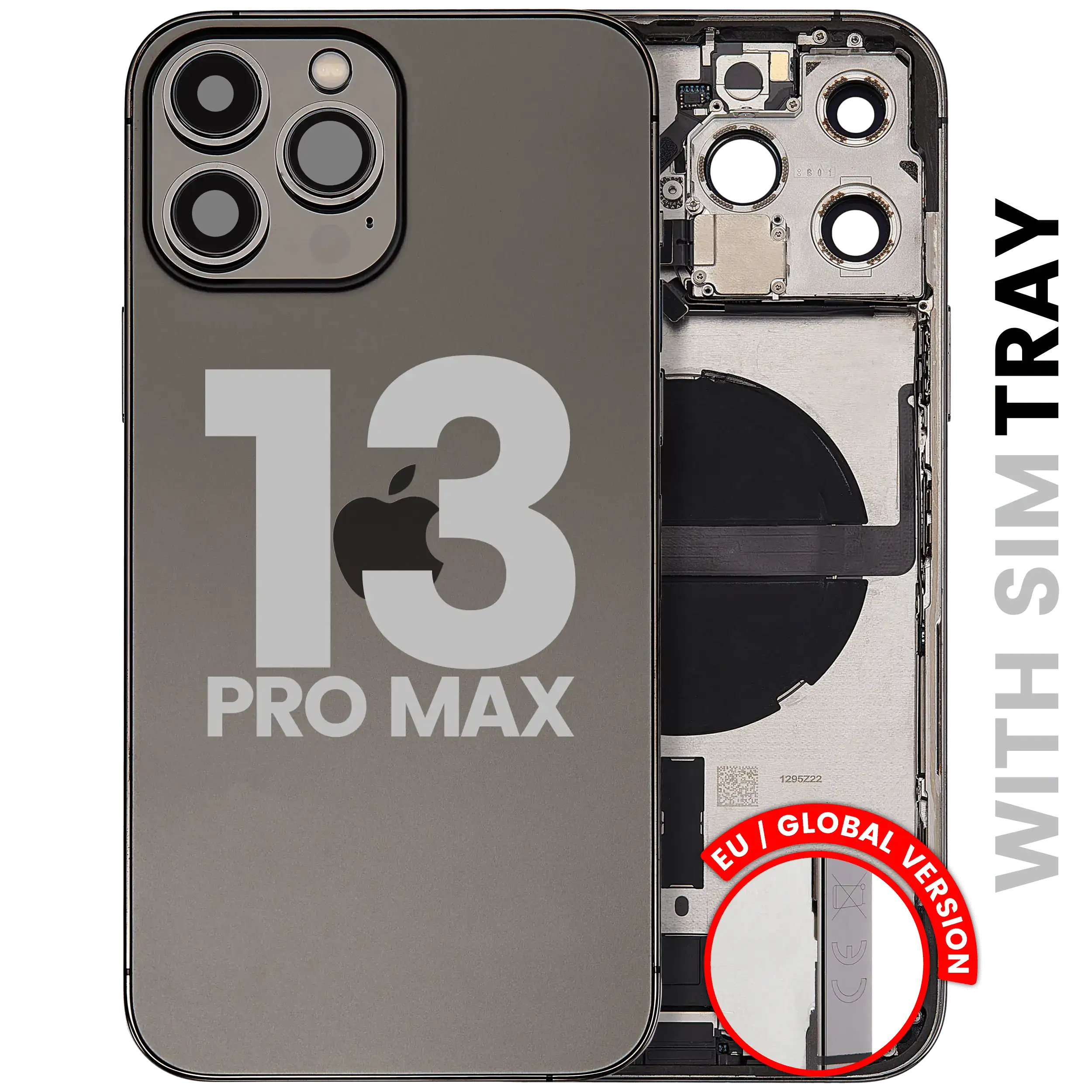 Back Housing W/ Charging Port Flex & Small Parts For iPhone 13 Pro Max (EU / Global Version) (Used OEM Pull: Grade A) (Graphite)