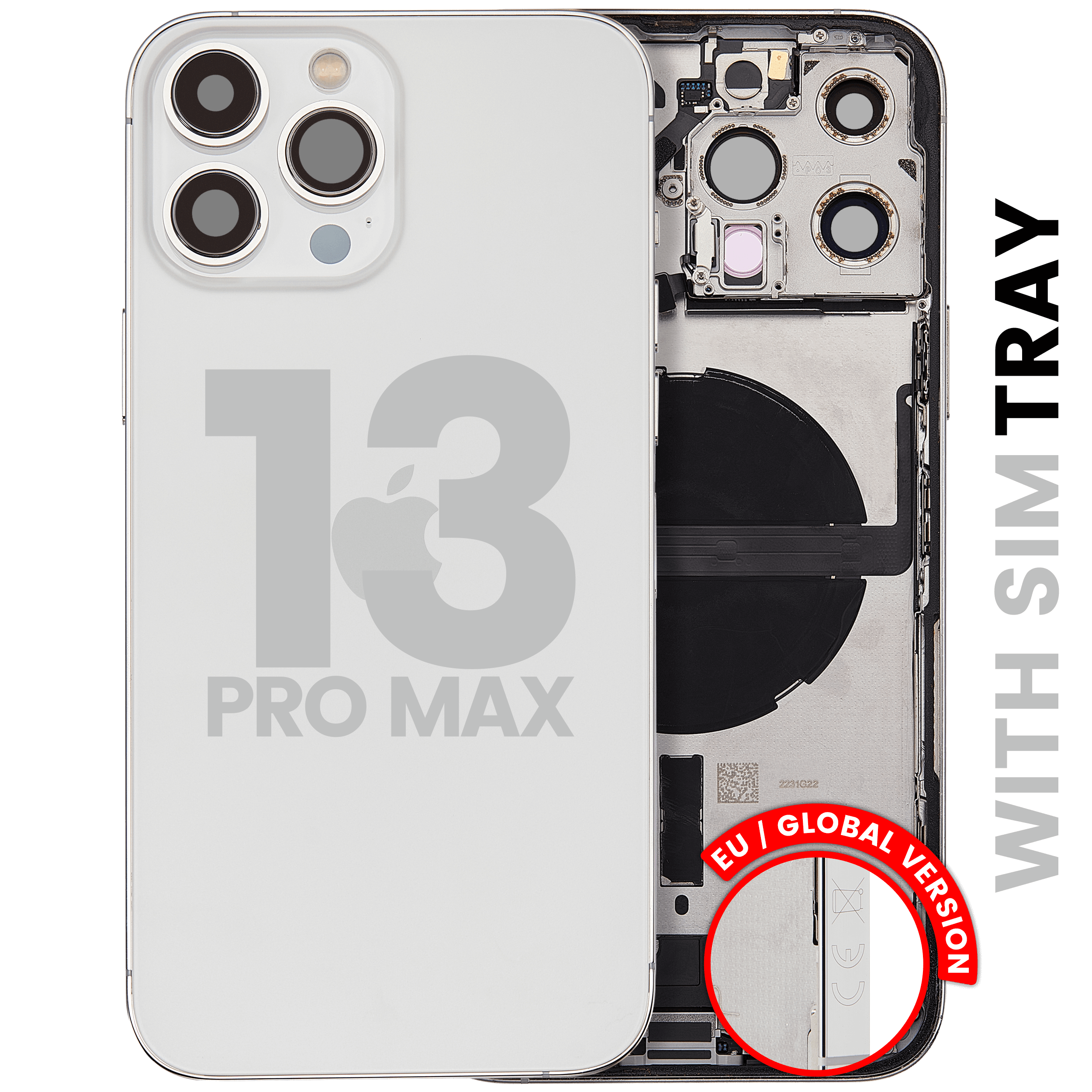 Back Housing W/ Charging Port Flex & Small Parts For iPhone 13 Pro Max (EU / Global Version) (Used OEM Pull: Grade A) (Silver)