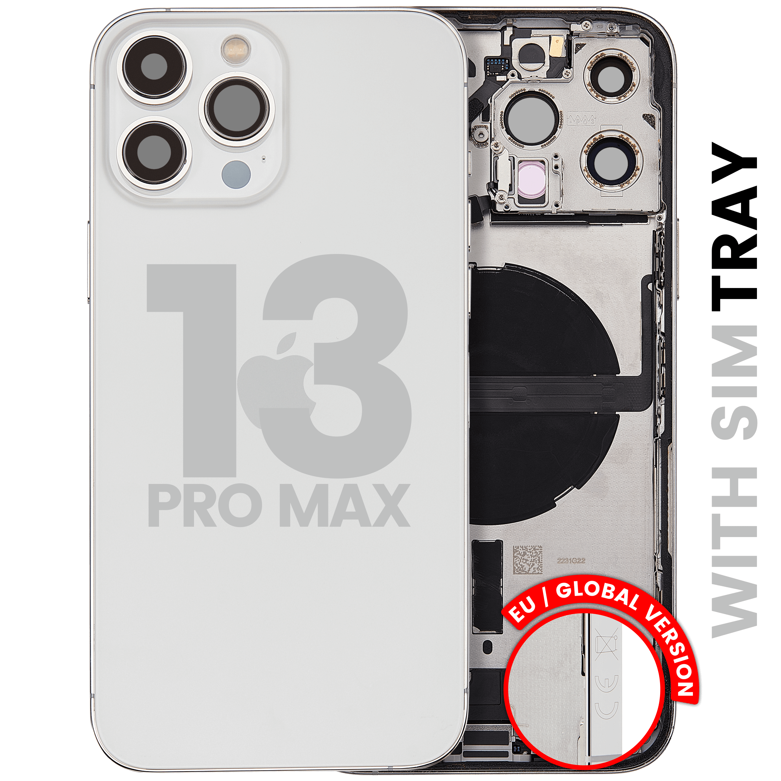 Back Housing W/ Charging Port Flex & Small Parts For iPhone 13 Pro Max (EU / Global Version) (Used OEM Pull: Grade B) (Silver)