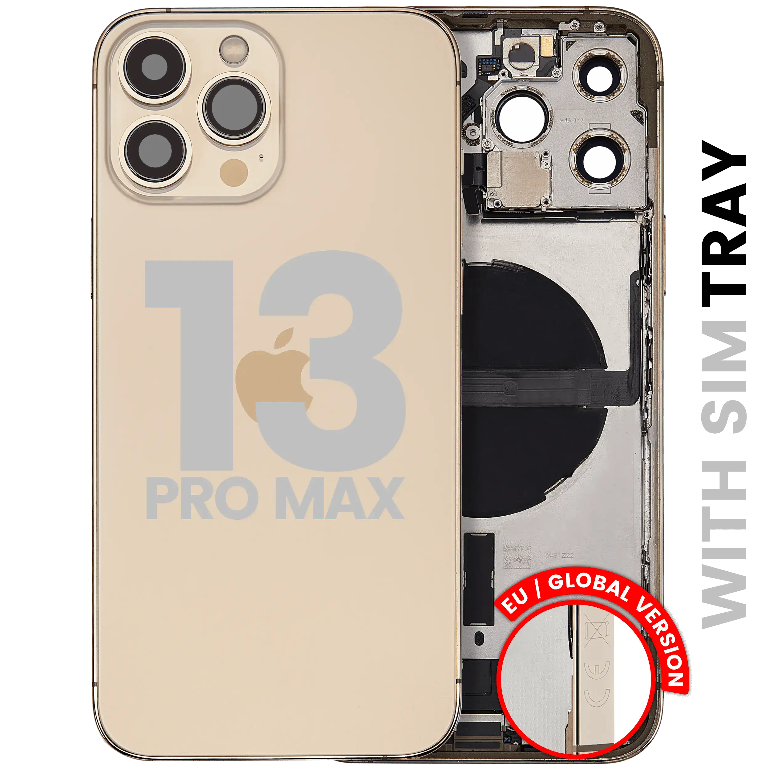 Back Housing W/ Charging Port Flex & Small Parts For iPhone 13 Pro Max (EU / Global Version) (Used OEM Pull: Grade C) (Gold)