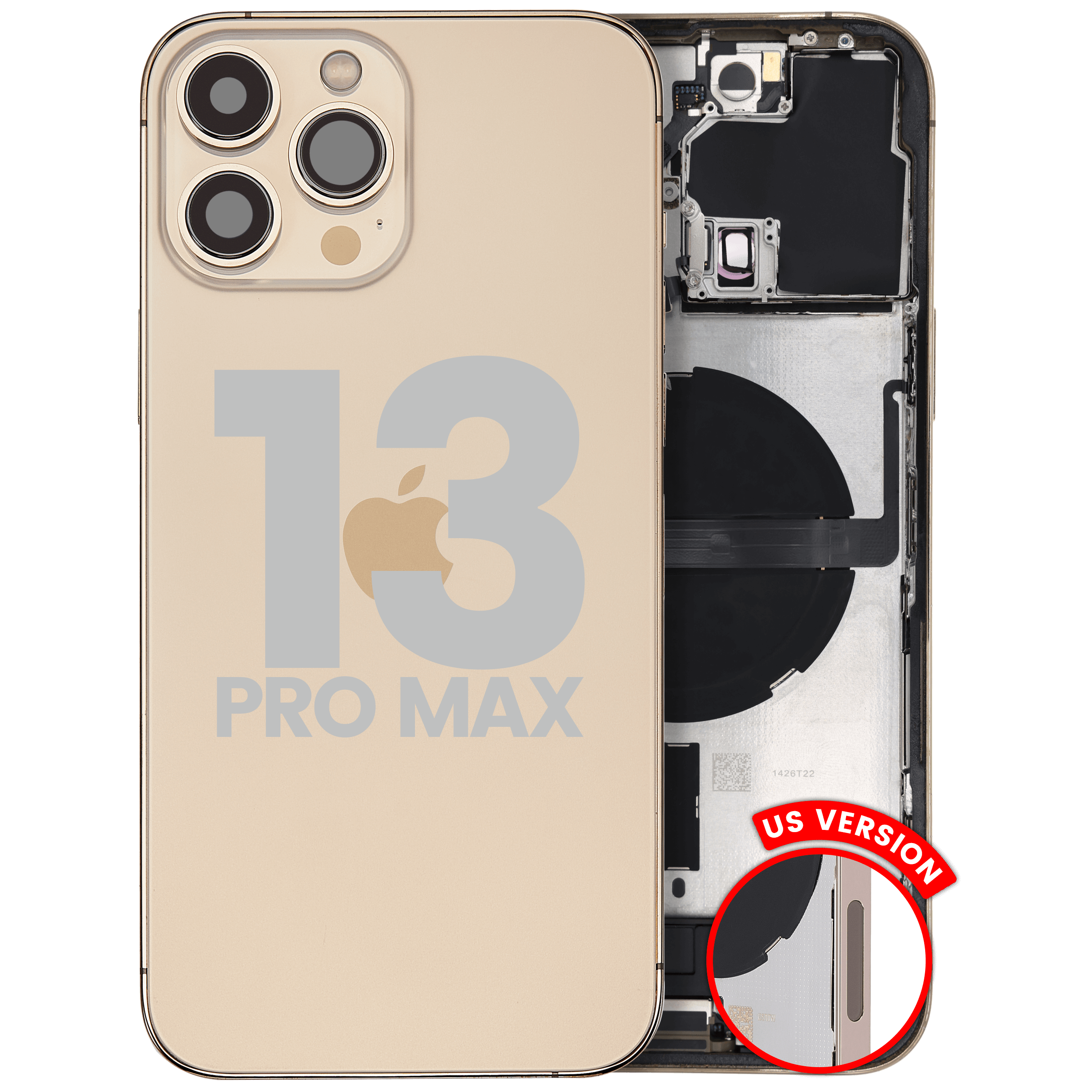 Back Housing W/ Charging Port Flex & Small Parts For iPhone 13 Pro Max (US Version) (Used OEM Pull: Grade A) (Gold)