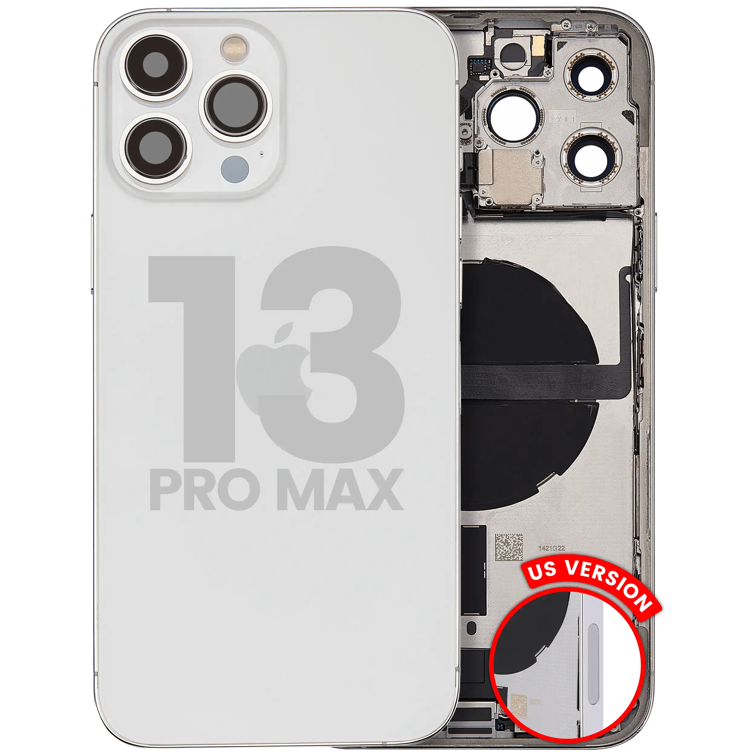 Back Housing W/ Charging Port Flex & Small Parts For iPhone 13 Pro Max (US Version) (Used OEM Pull: Grade A) (Silver)