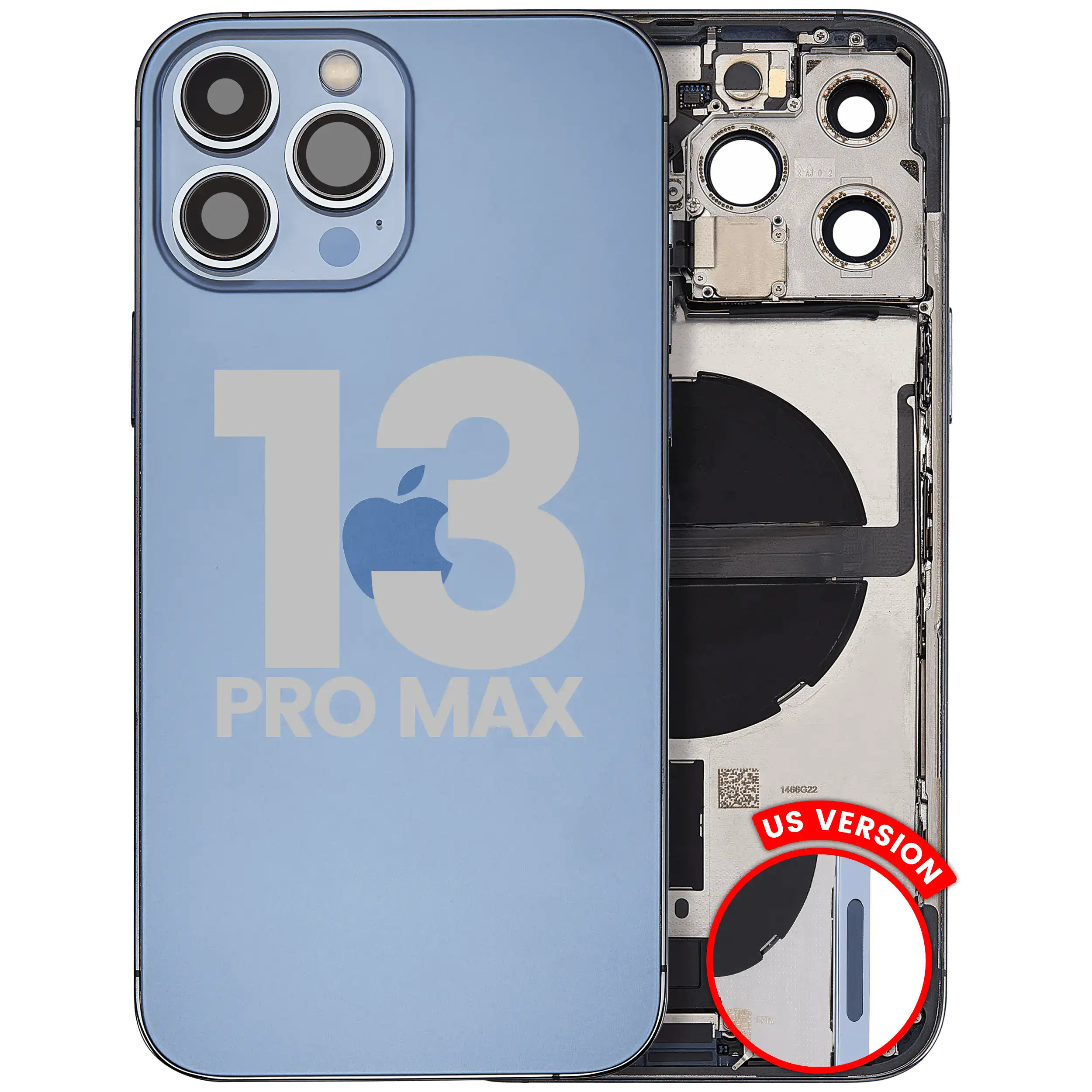 Back Housing W/ Charging Port Flex & Small Parts For iPhone 13 Pro Max (US Version) (Used OEM Pull: Grade B) (Sierra Blue)
