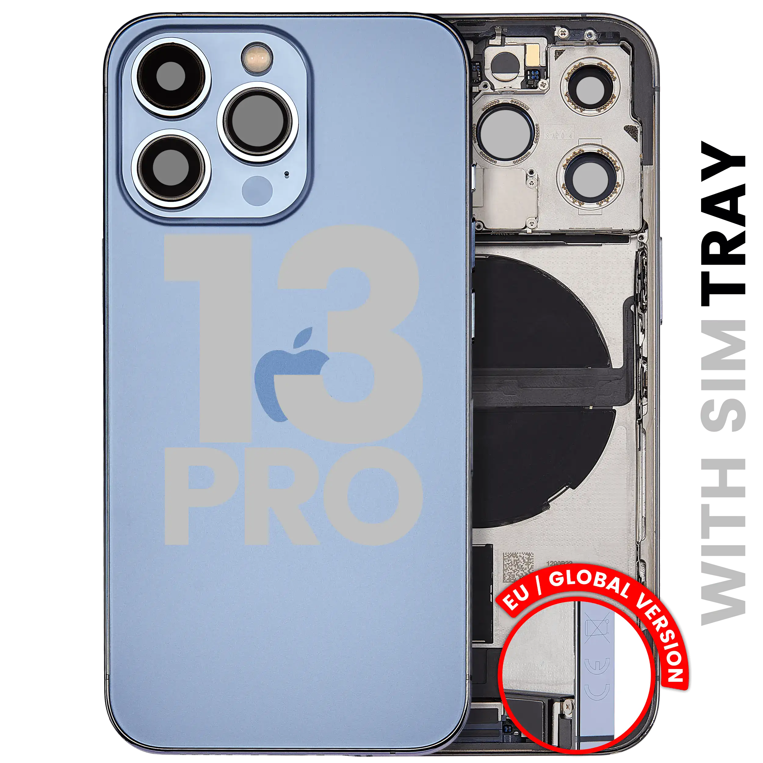 Back Housing W/ Charging Port Flex & Small Parts For iPhone 13 Pro (EU / Global Version) (Used OEM Pull: Grade A) (Sierra Blue)