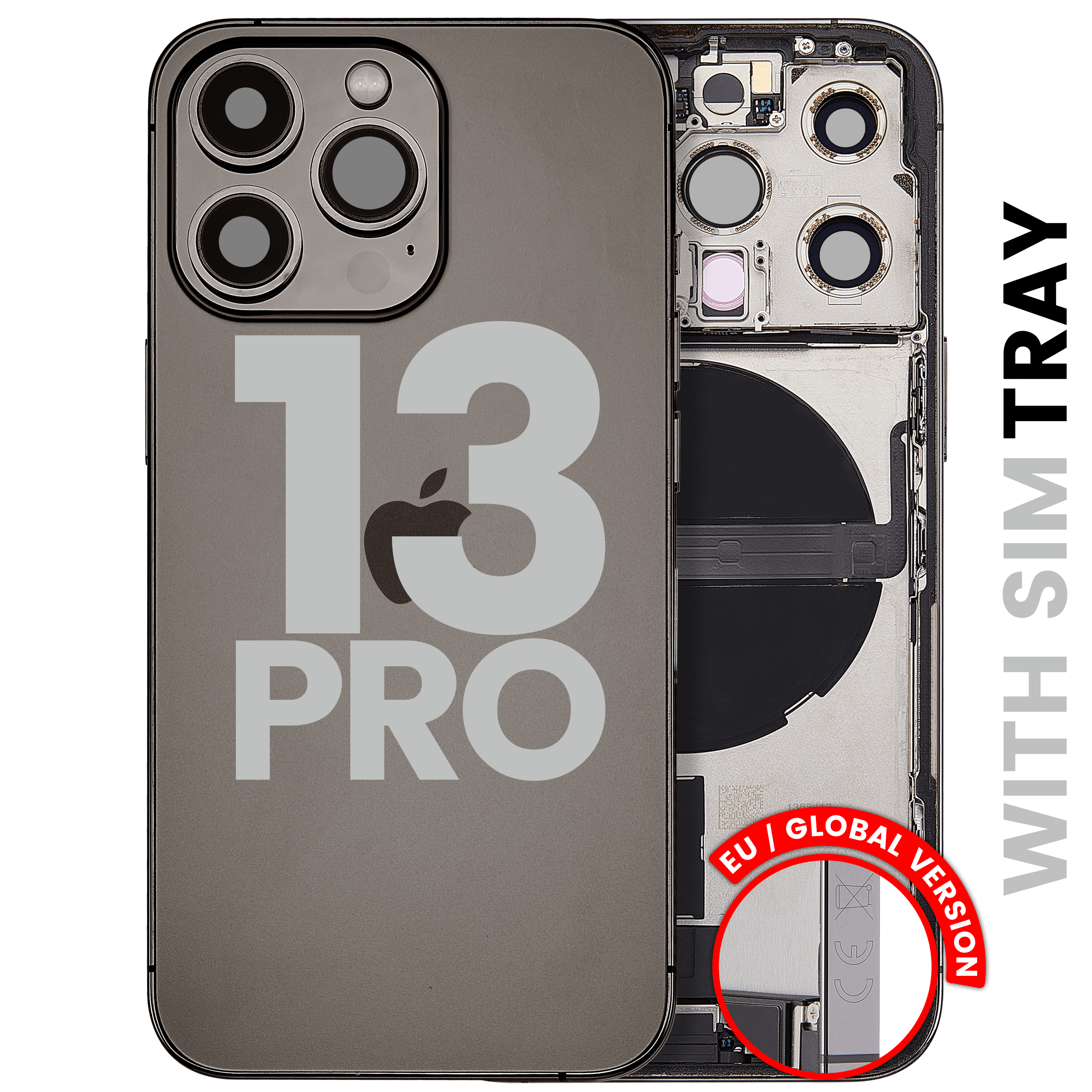 Back Housing W/ Charging Port Flex & Small Parts For iPhone 13 Pro (EU / Global Version) (Used OEM Pull: Grade B) (Graphite)