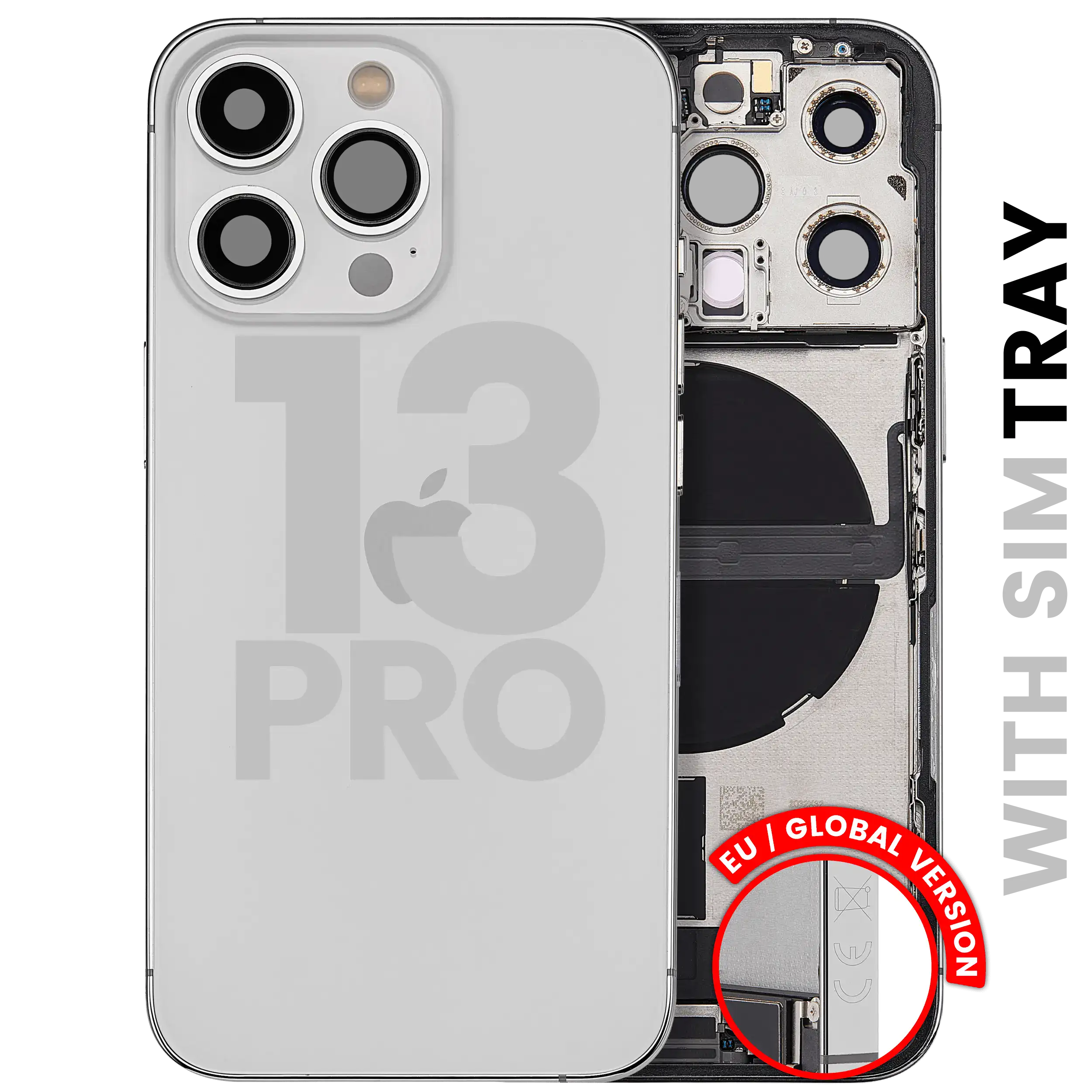 Back Housing W/ Charging Port Flex & Small Parts For iPhone 13 Pro (EU / Global Version) (Used OEM Pull: Grade B) (Silver)