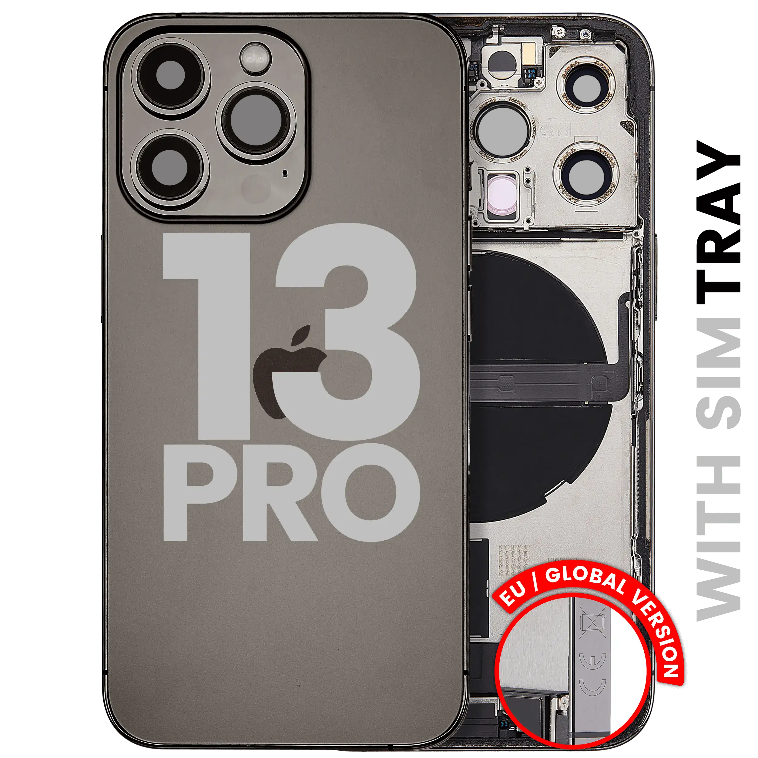 Back Housing W/ Charging Port Flex & Small Parts For iPhone 13 Pro (EU / Global Version) (Used OEM Pull: Grade C) (Graphite)