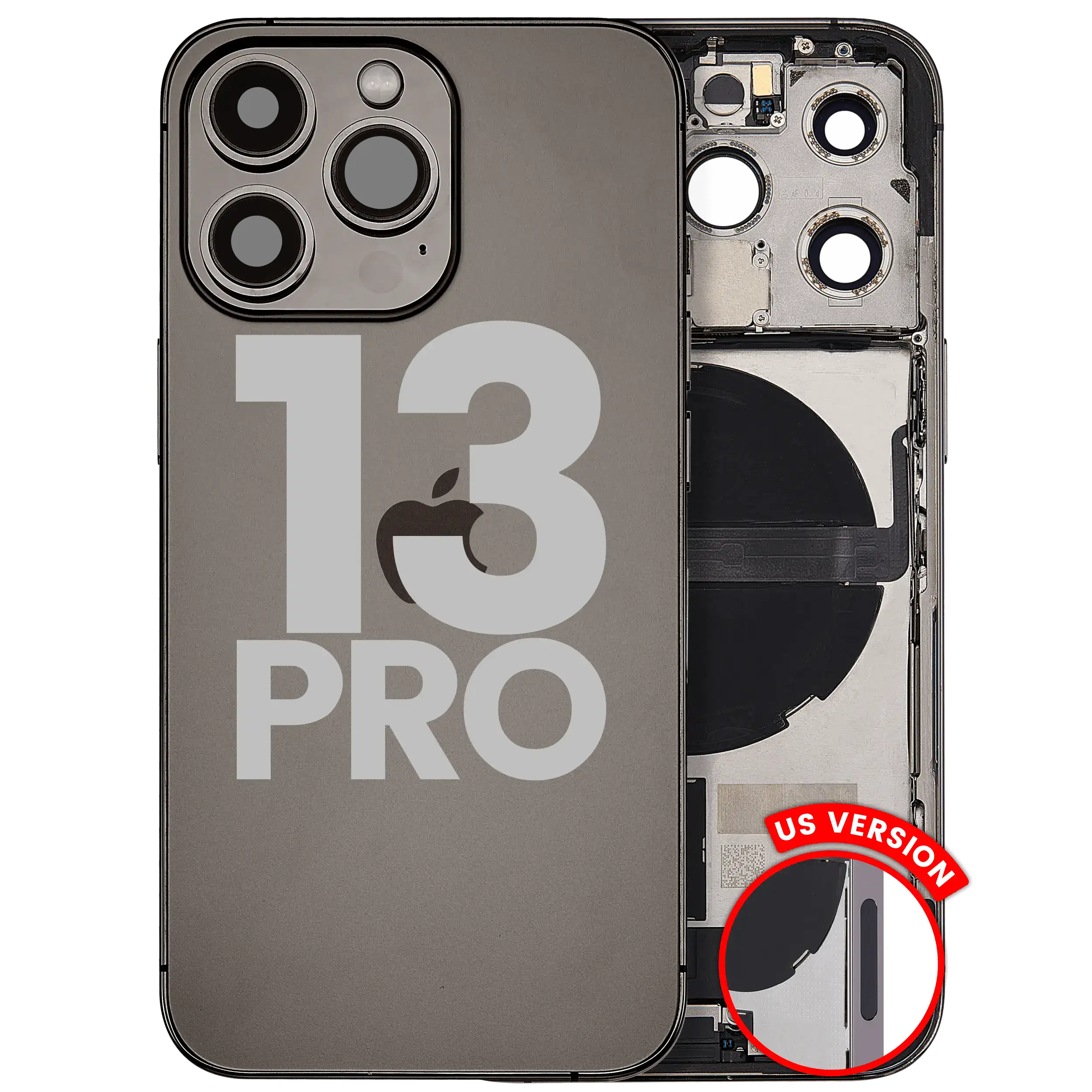 Back Housing W/ Charging Port Flex & Small Parts For iPhone 13 Pro (US Version) (Used OEM Pull: Grade C) (Graphite)