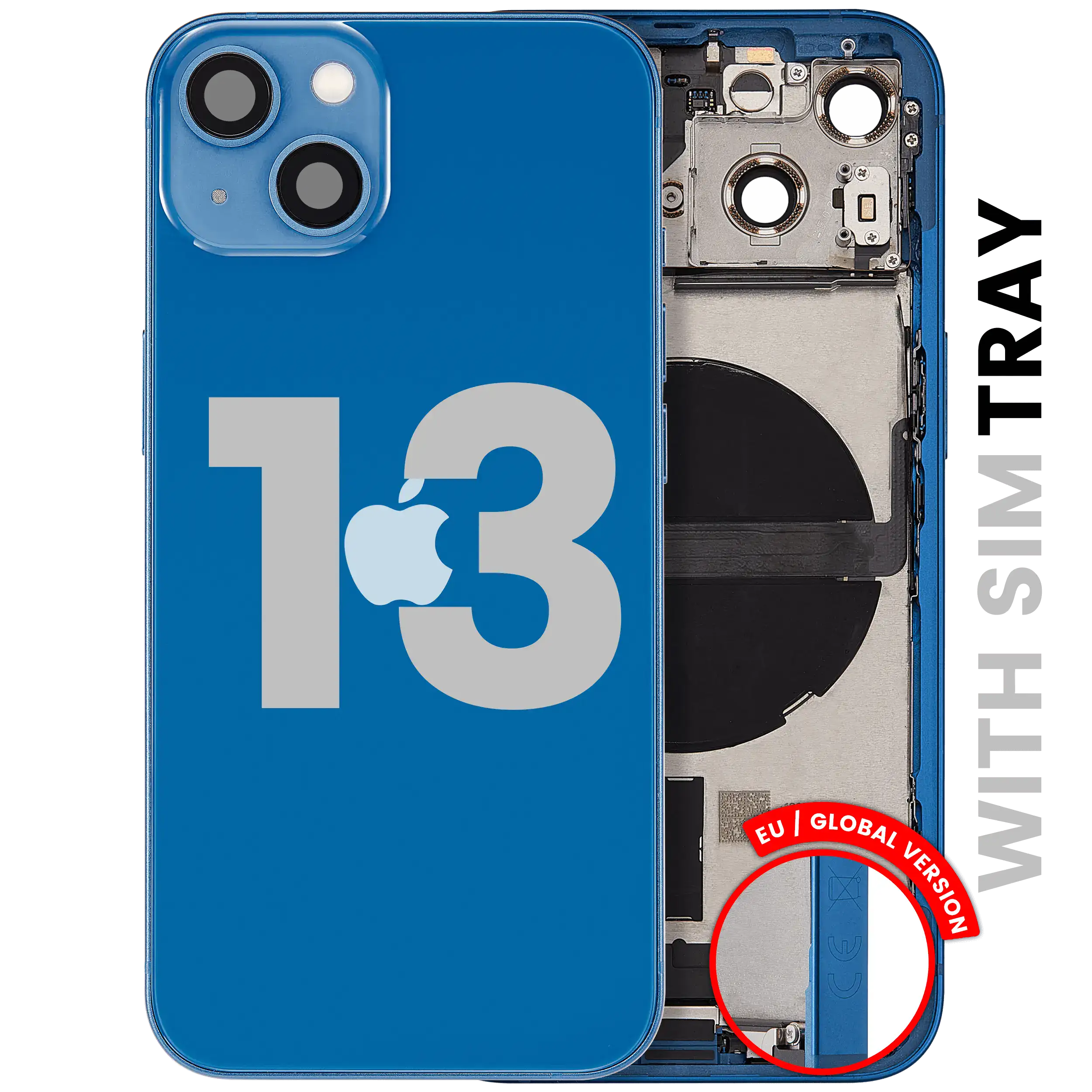 Back Housing W/ Charging Port Flex & Small Parts For iPhone 13 (EU / Global Version) (Used OEM Pull: Grade A) (Blue)