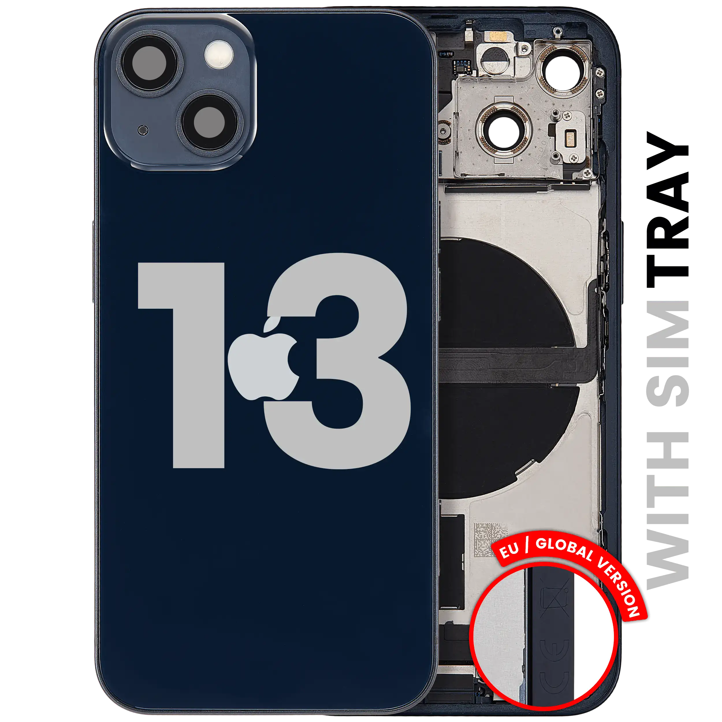 Back Housing W/ Charging Port Flex & Small Parts For iPhone 13 (EU / Global Version) (Used OEM Pull: Grade A) (Midnight)
