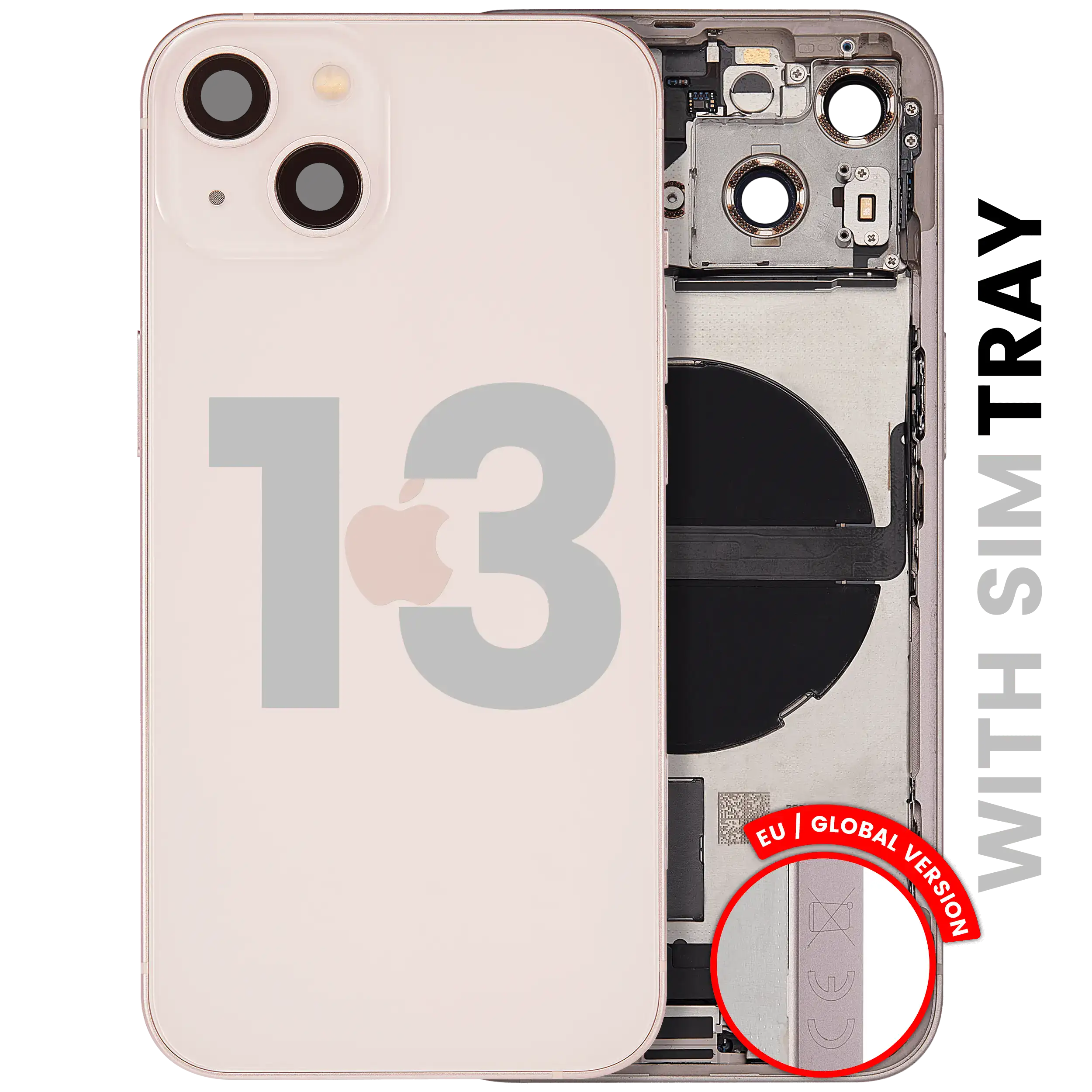 Back Housing W/ Charging Port Flex & Small Parts For iPhone 13 (EU / Global Version) (Used OEM Pull: Grade A) (Pink)