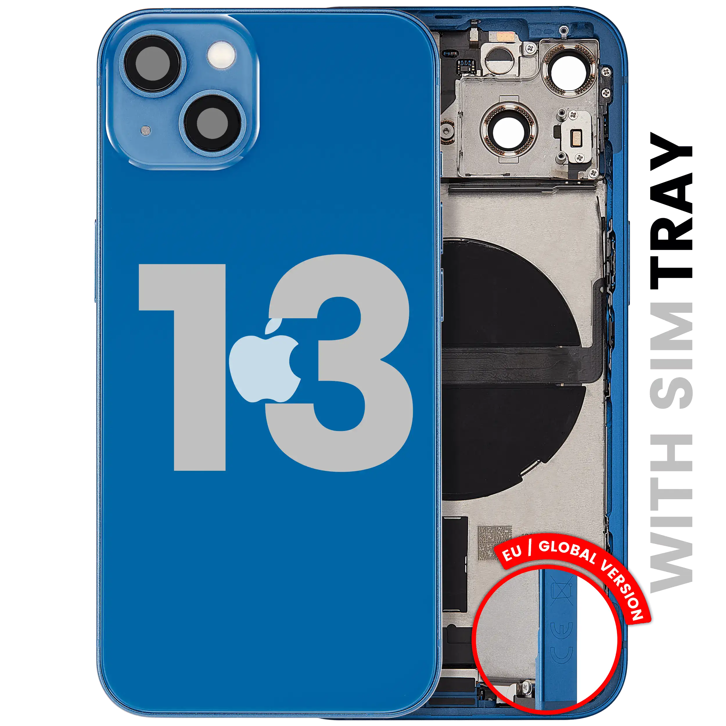 Back Housing W/ Charging Port Flex & Small Parts For iPhone 13 (EU / Global Version) (Used OEM Pull: Grade B) (Blue)