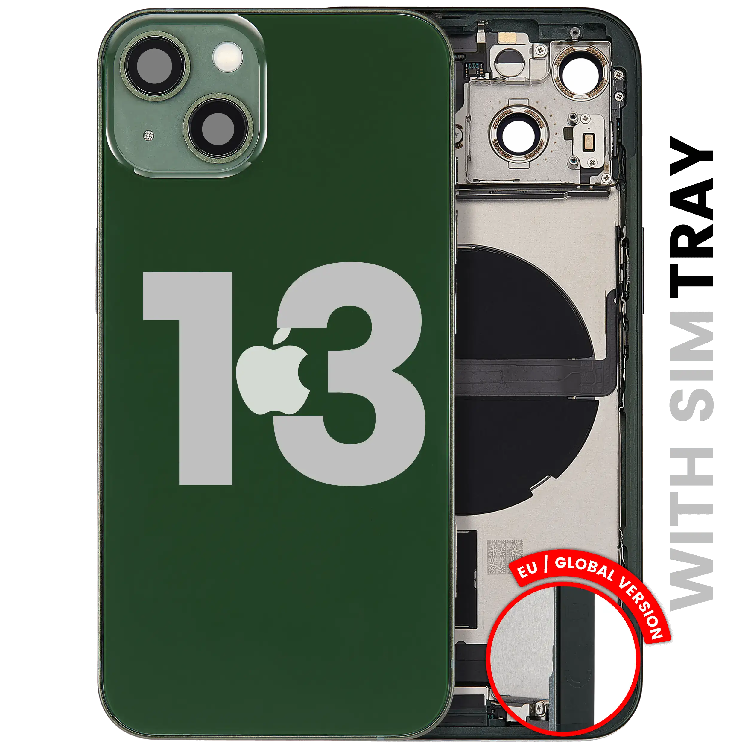 Back Housing W/ Charging Port Flex & Small Parts For iPhone 13 (EU / Global Version) (Used OEM Pull: Grade B) (Green)