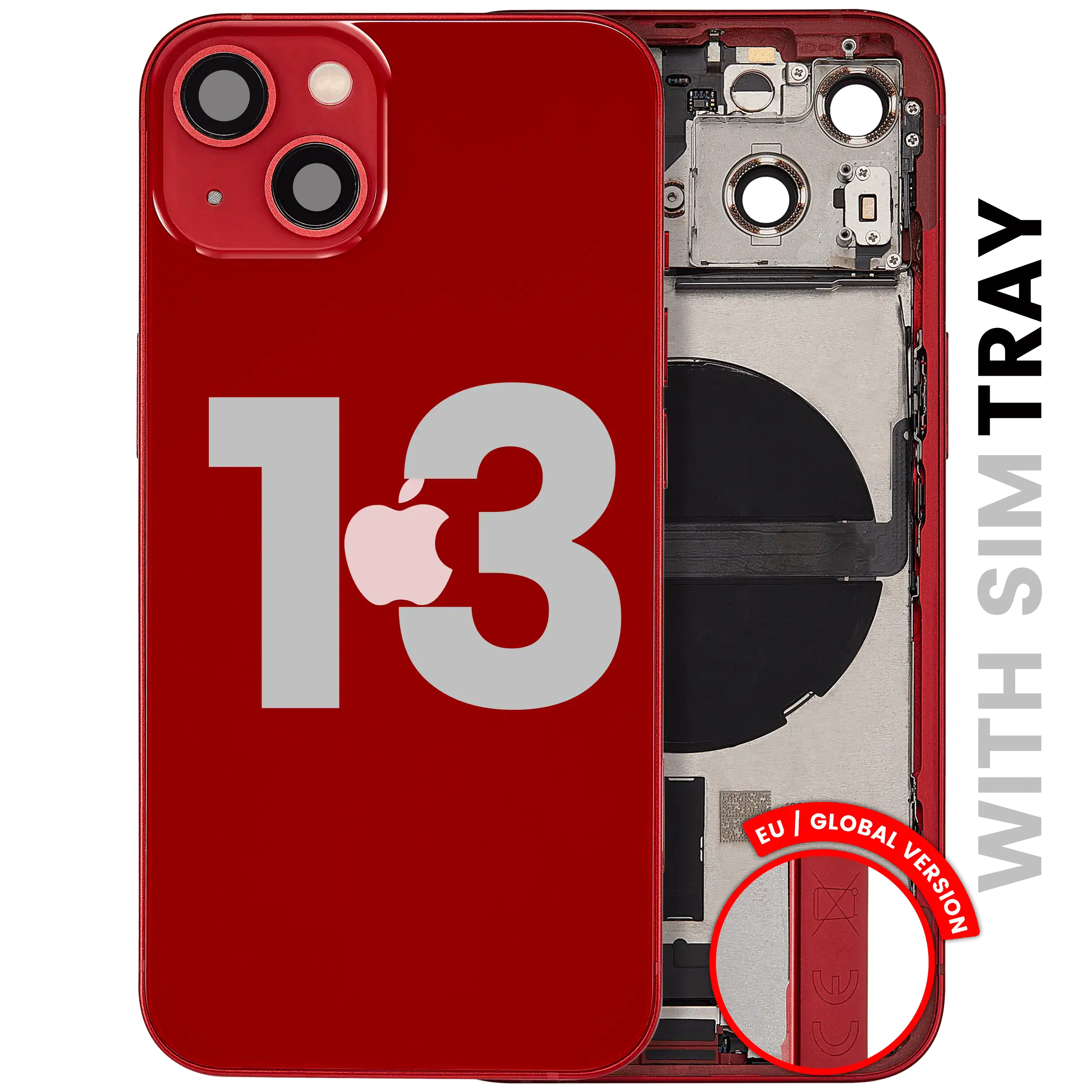 Back Housing W/ Charging Port Flex & Small Parts For iPhone 13 (EU / Global Version) (Used OEM Pull: Grade B) (Red)
