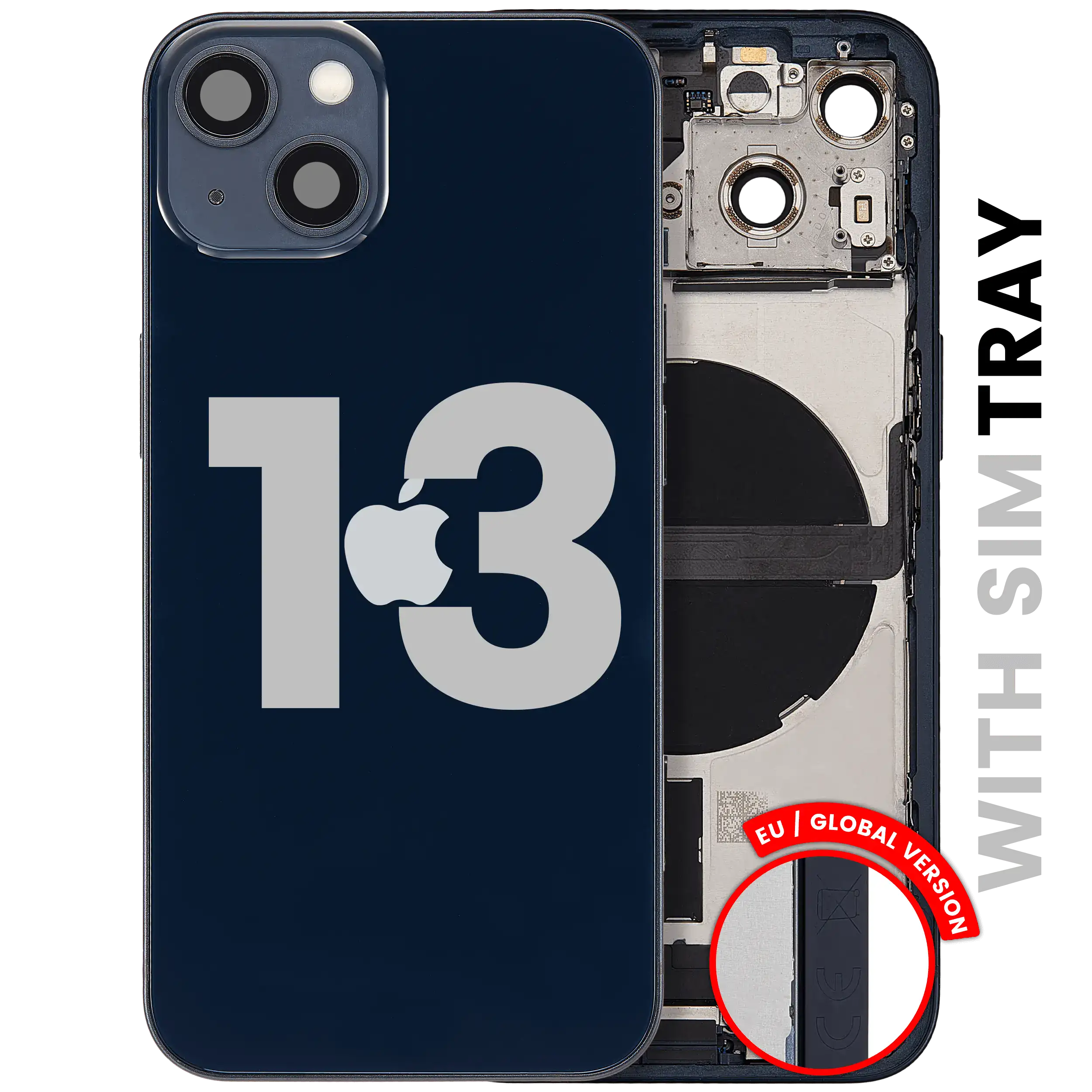 Back Housing W/ Charging Port Flex & Small Parts For iPhone 13 (EU / Global Version) (Used OEM Pull: Grade C) (Midnight)