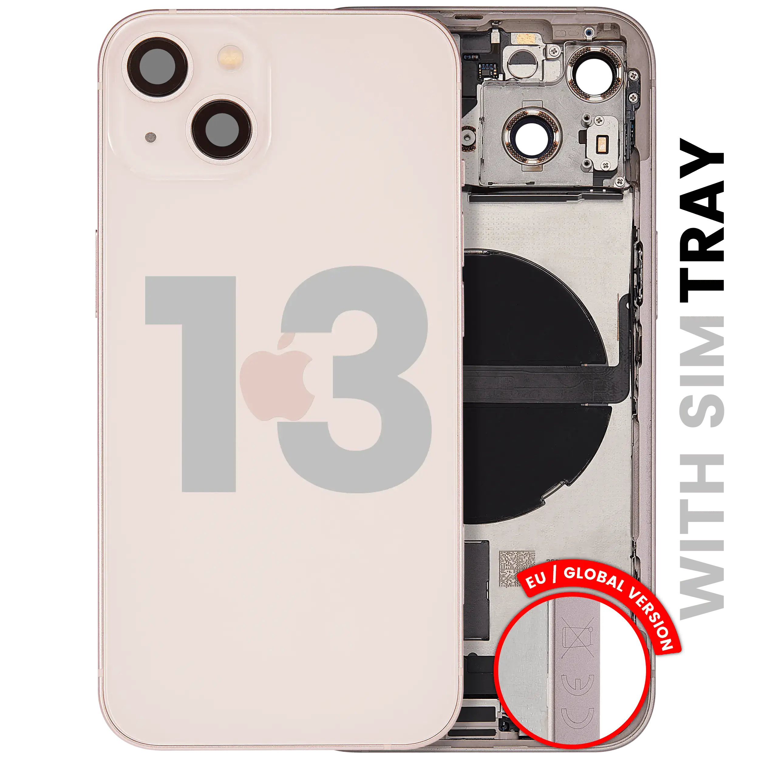 Back Housing W/ Charging Port Flex & Small Parts For iPhone 13 (EU / Global Version) (Used OEM Pull: Grade C) (Pink)