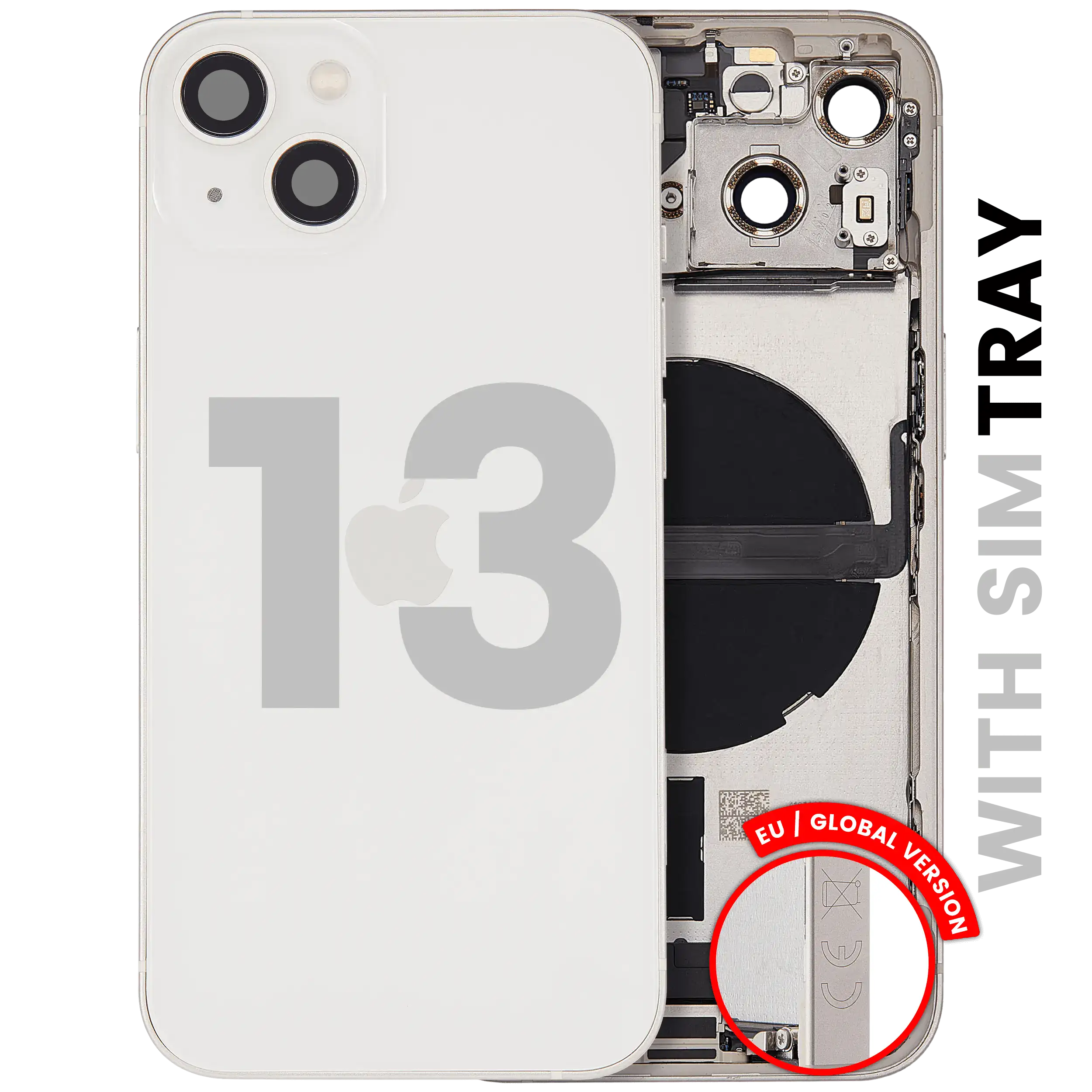 Back Housing W/ Charging Port Flex & Small Parts For iPhone 13 (EU / Global Version) (Used OEM Pull: Grade C) (Starlight)