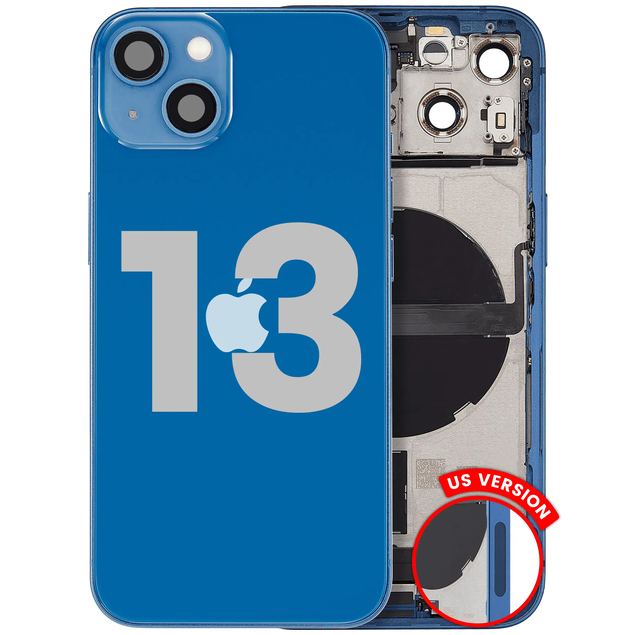 Back Housing W/ Charging Port Flex & Small Parts For iPhone 13 (US Version) (Used OEM Pull: Grade A) (Blue)