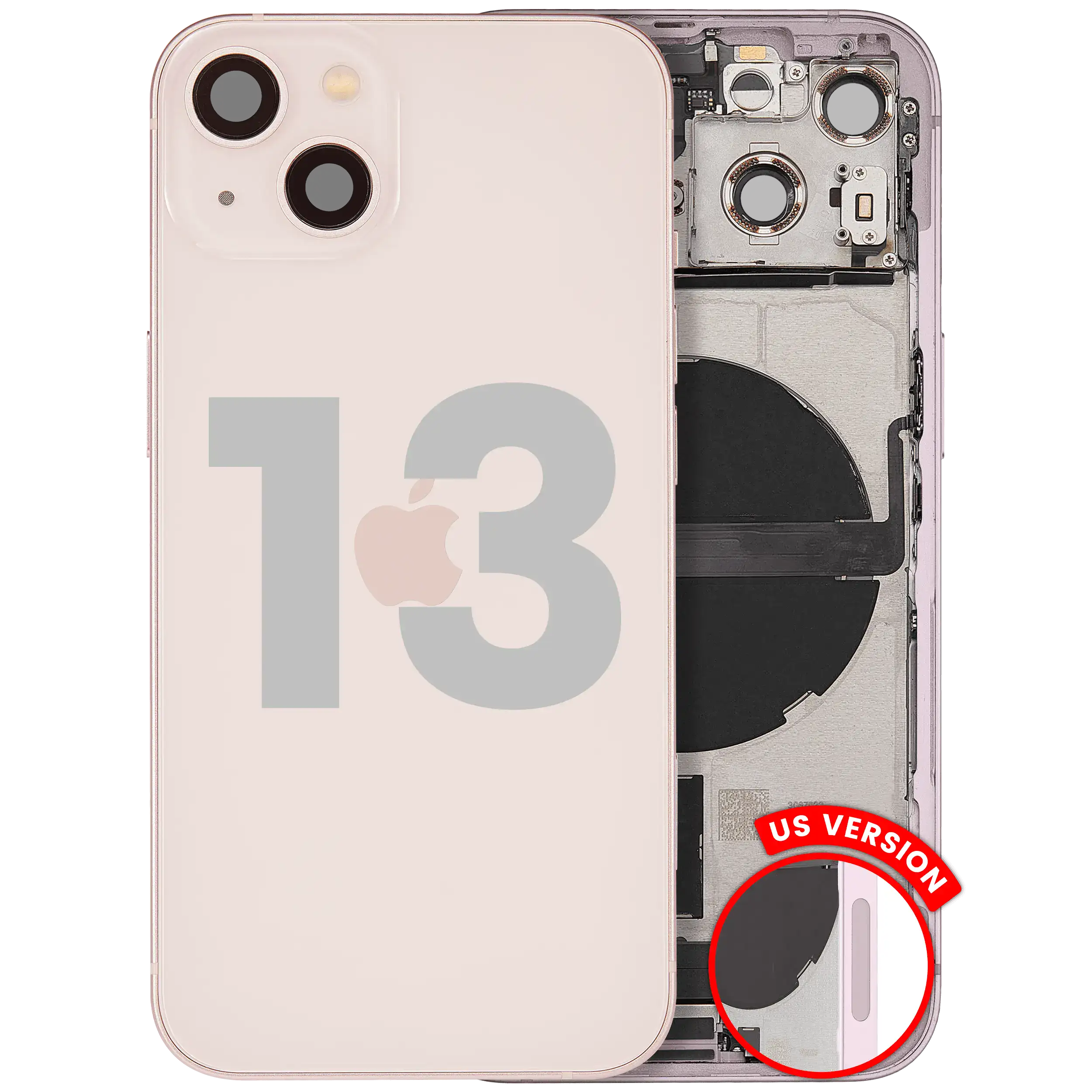 Back Housing W/ Charging Port Flex & Small Parts For iPhone 13 (US Version) (Used OEM Pull: Grade A) (Pink)