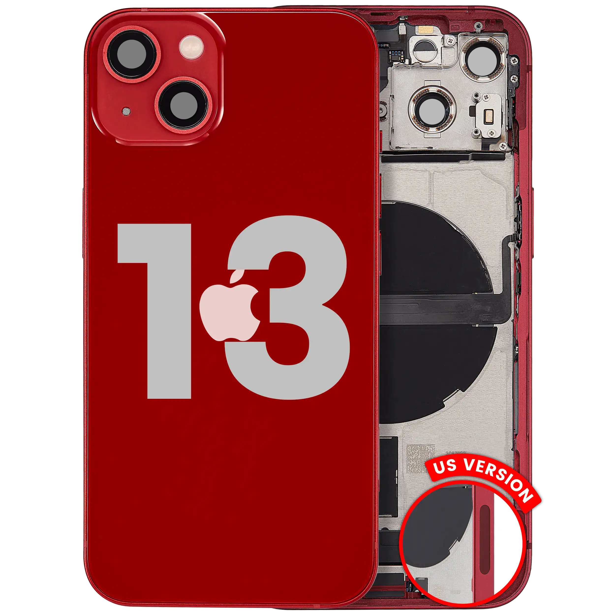 Back Housing W/ Charging Port Flex & Small Parts For iPhone 13 (US Version) (Used OEM Pull: Grade A) (Red)