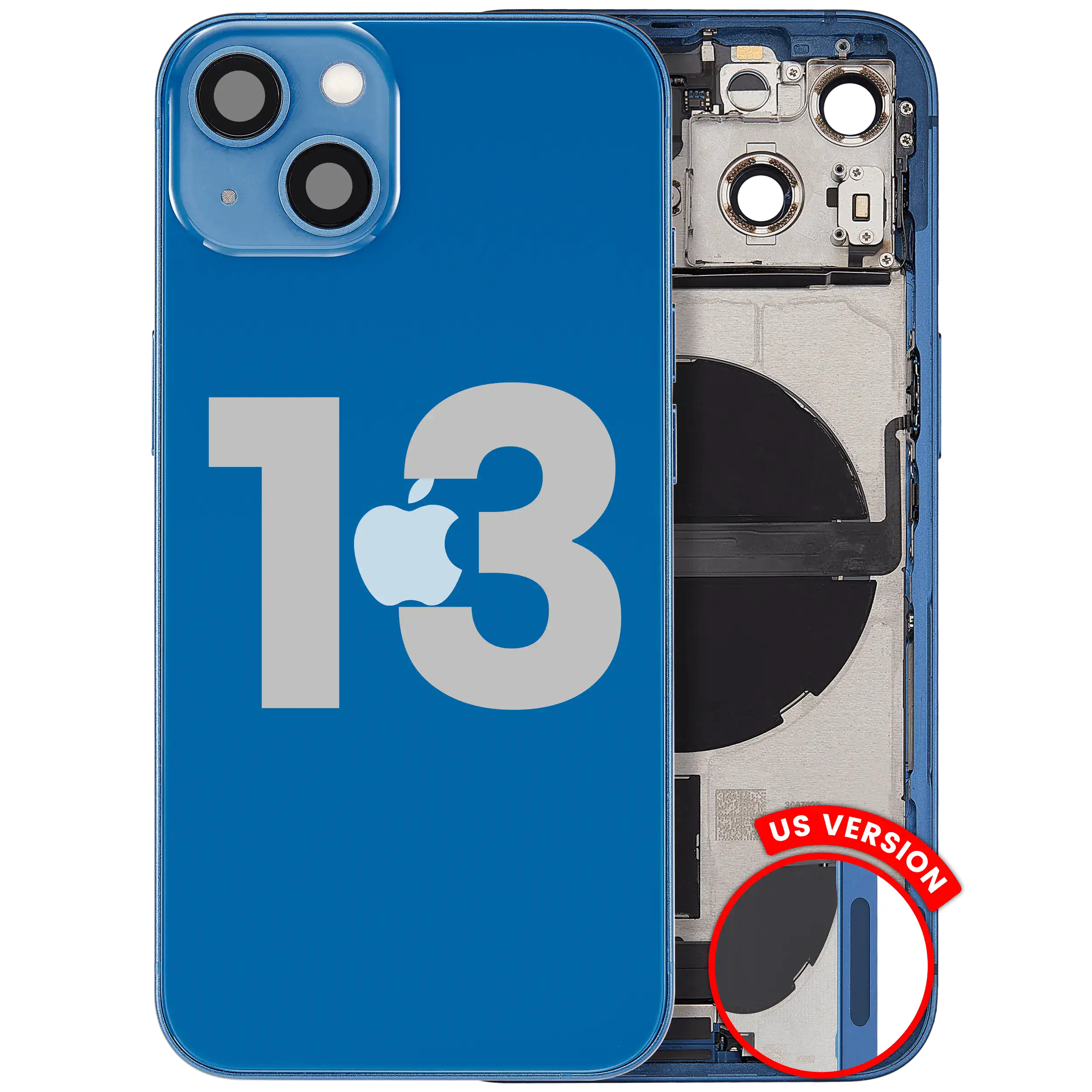 Back Housing W/ Charging Port Flex & Small Parts For iPhone 13 (US Version) (Used OEM Pull: Grade B) (Blue)