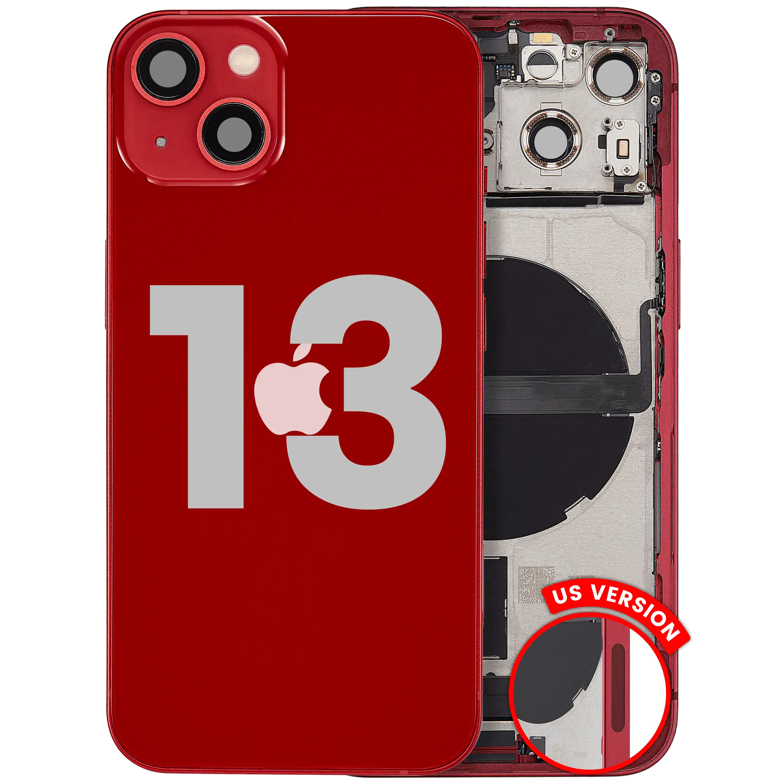 Back Housing W/ Charging Port Flex & Small Parts For iPhone 13 (US Version) (Used OEM Pull: Grade B) (Red)