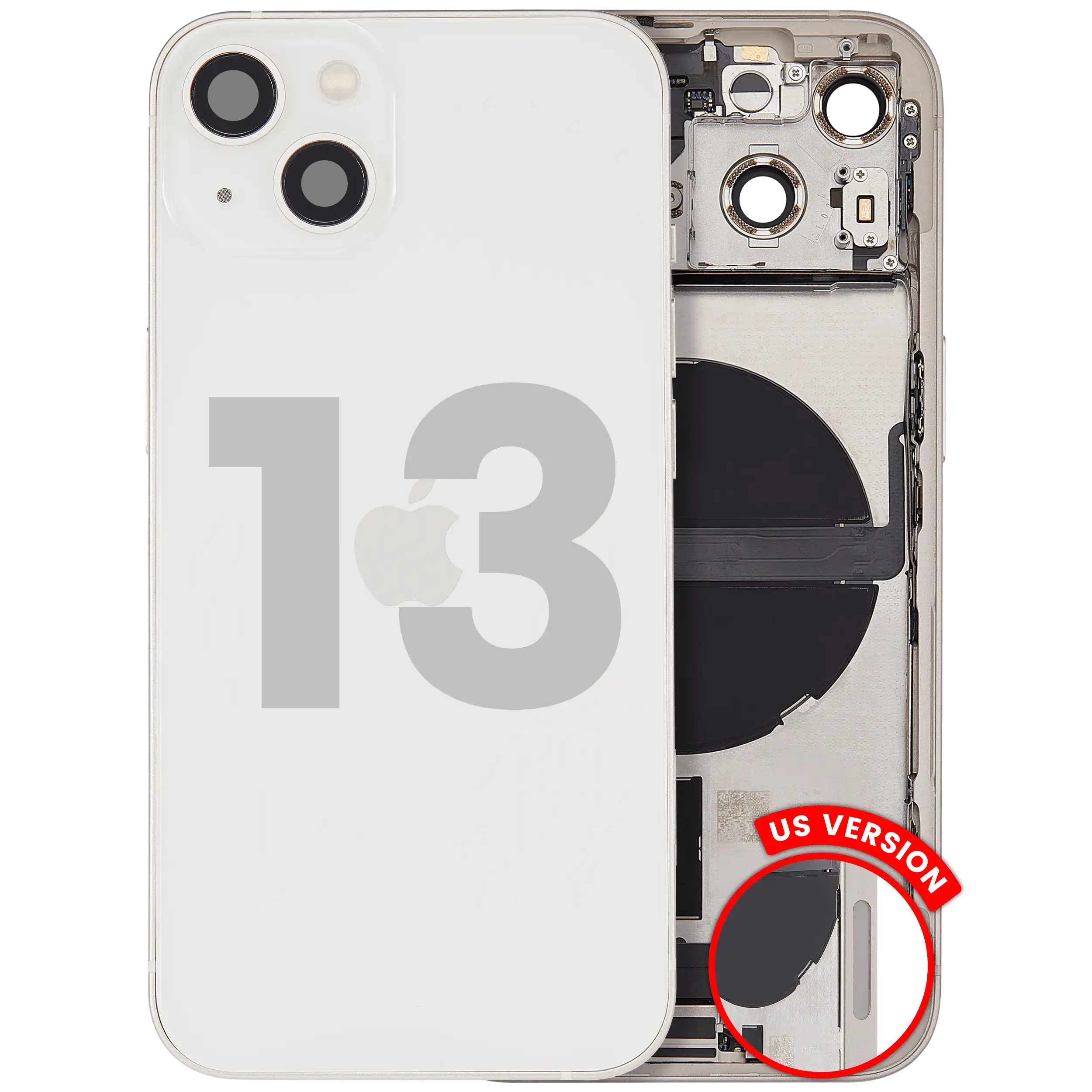 Back Housing W/ Charging Port Flex & Small Parts For iPhone 13 (US Version) (Used OEM Pull: Grade B) (Starlight)