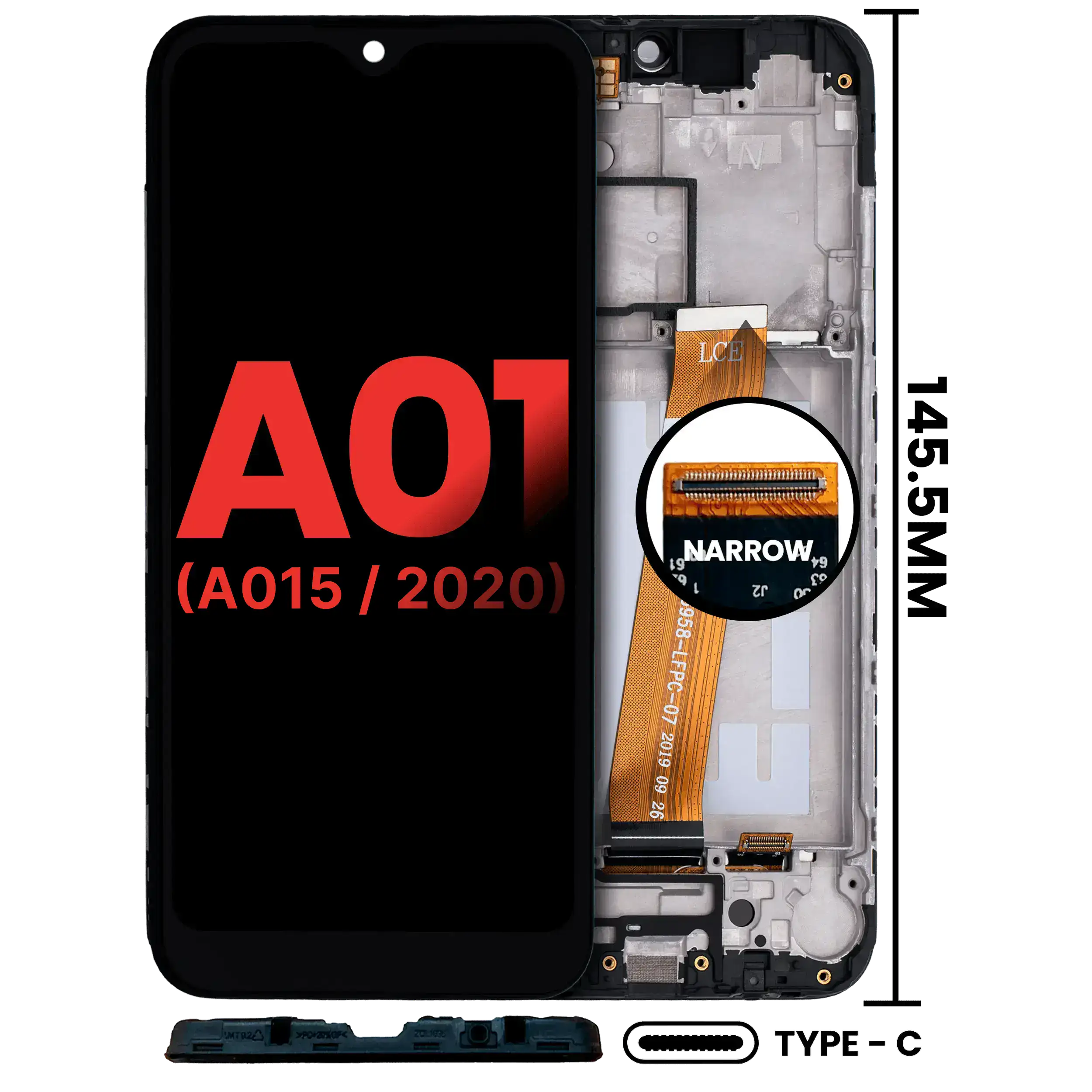 LCD Assembly With Frame For Samsung Galaxy A01 4G (A015 / 2020) (US Model) (TYPE-C Frame) (Aftermarket Plus) (All Colors)