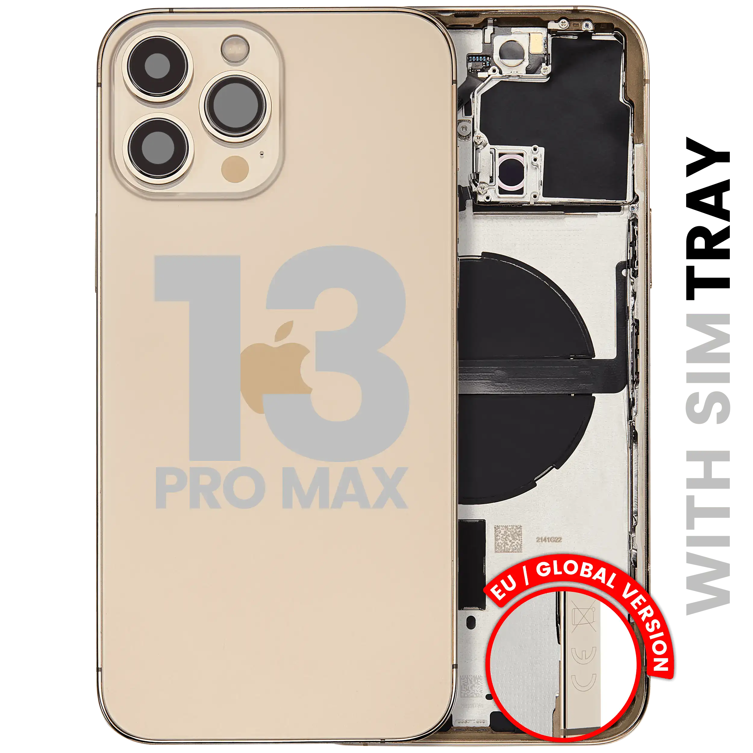 Back Housing W/ Small Parts For iPhone 13 Pro Max (EU / Global Version) (Used OEM Pull: Grade C) (Gold)