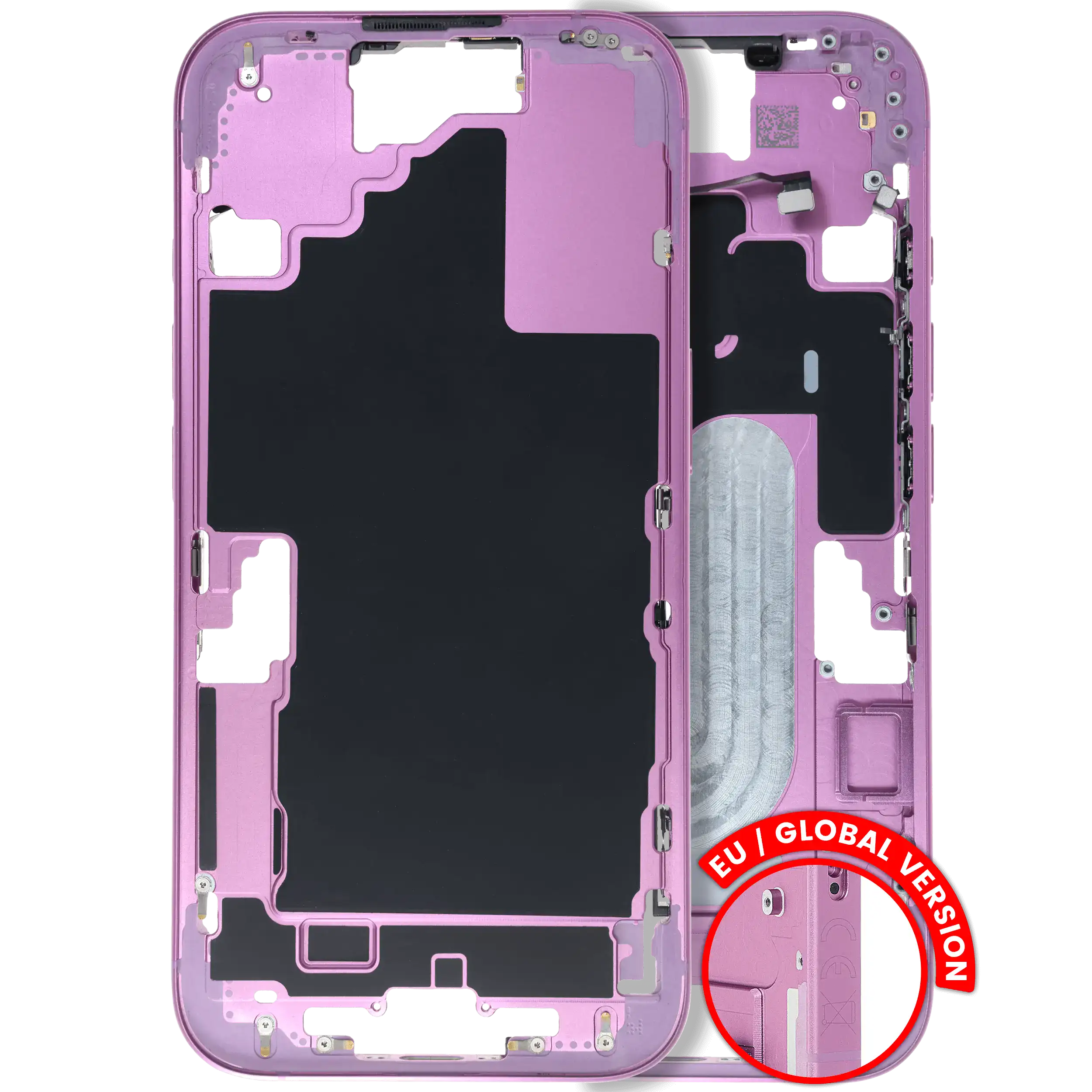 Mid-Frame Housing W/ Small Parts For iPhone 16 (EU / Global Version) (Used OEM Pull: Grade B) (Pink)