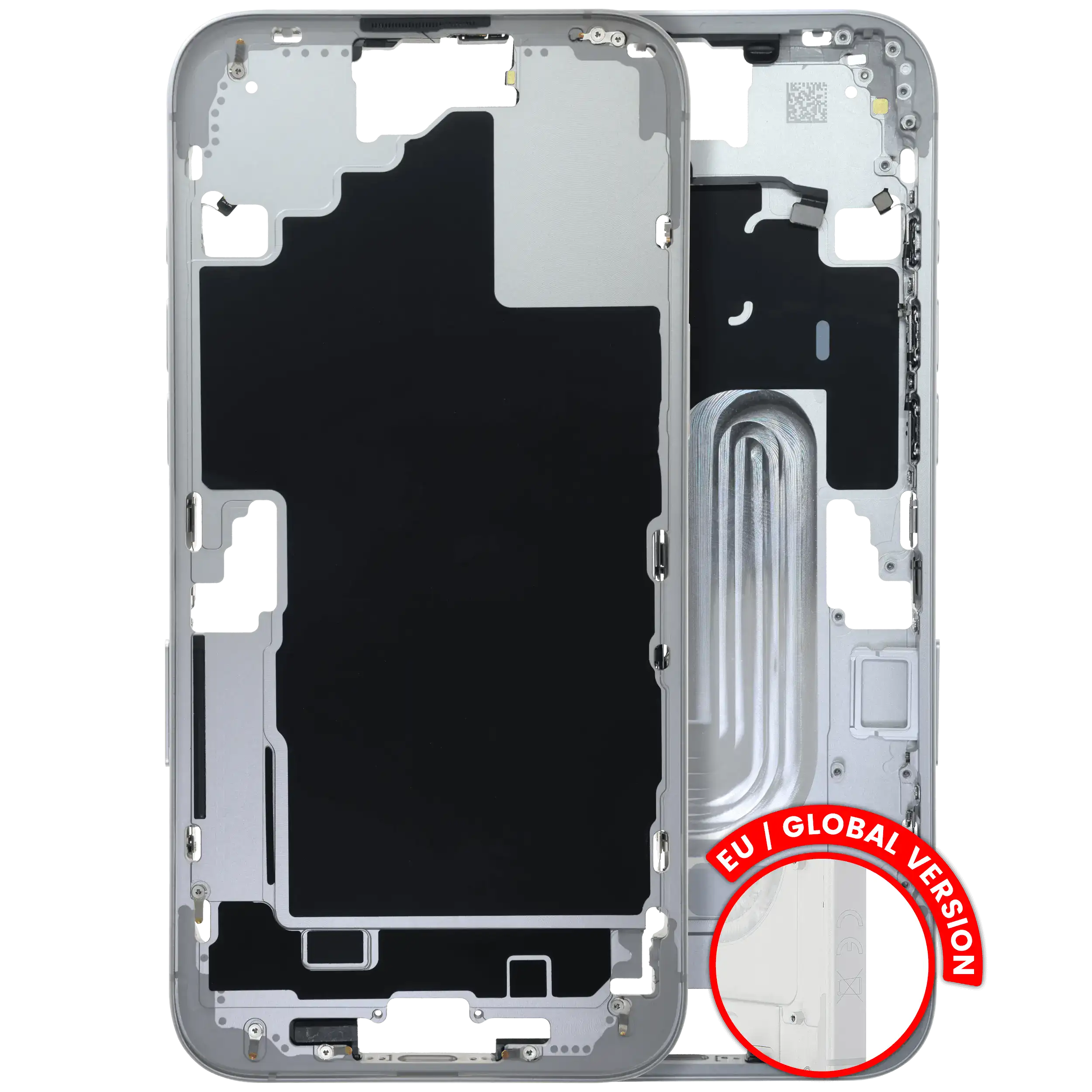 Mid-Frame Housing W/ Small Parts For iPhone 16 Plus (EU / Global Version) (Used OEM Pull: Grade B) (White)