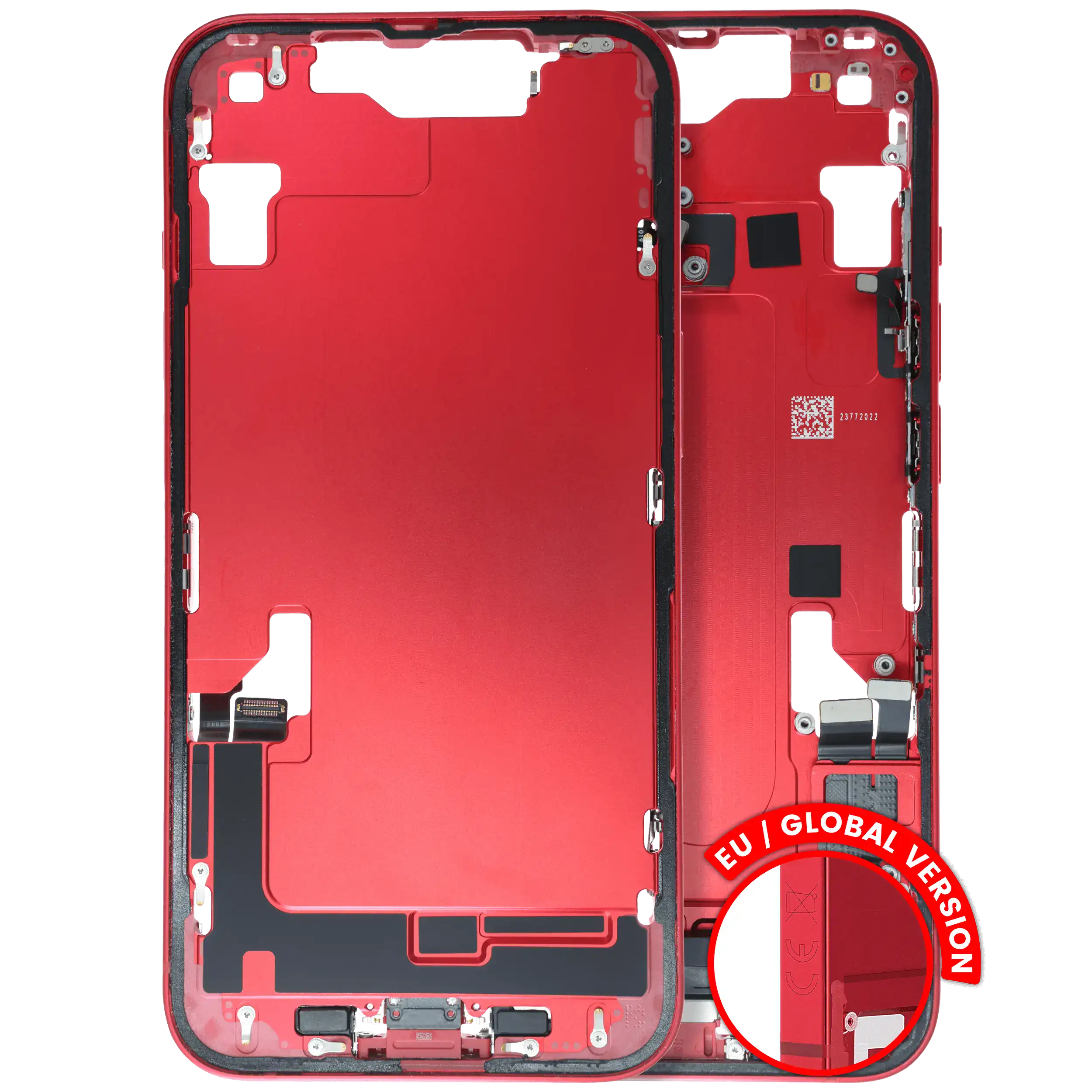 Mid-Frame Housing W/ Charging Port Flex & Small Parts For iPhone 14 (EU / Global Version) (Used OEM Pull: Grade B) (Red)