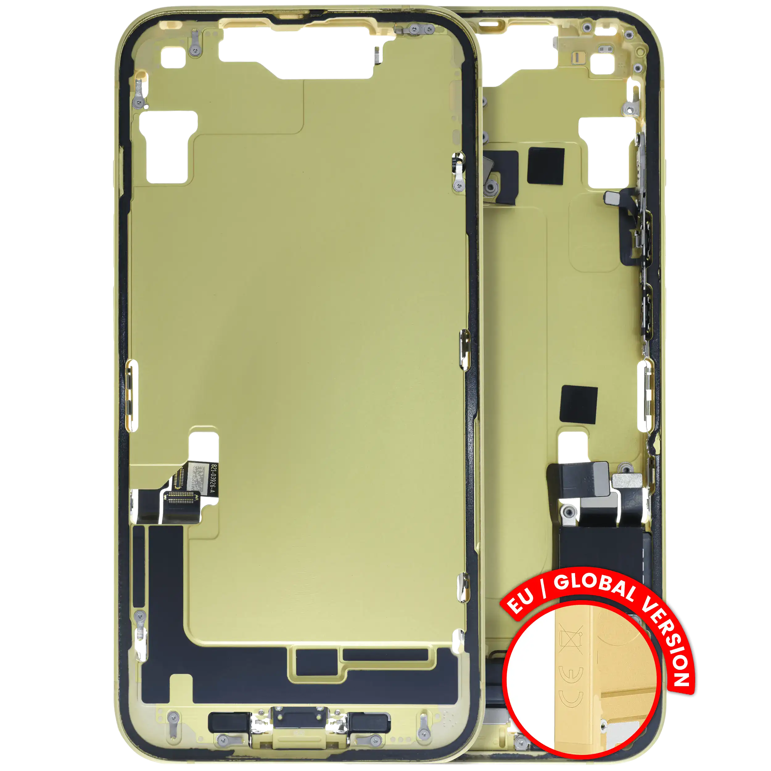 Mid-Frame Housing W/ Charging Port Flex & Small Parts For iPhone 14 (EU / Global Version) (Used OEM Pull: Grade B) (Yellow)
