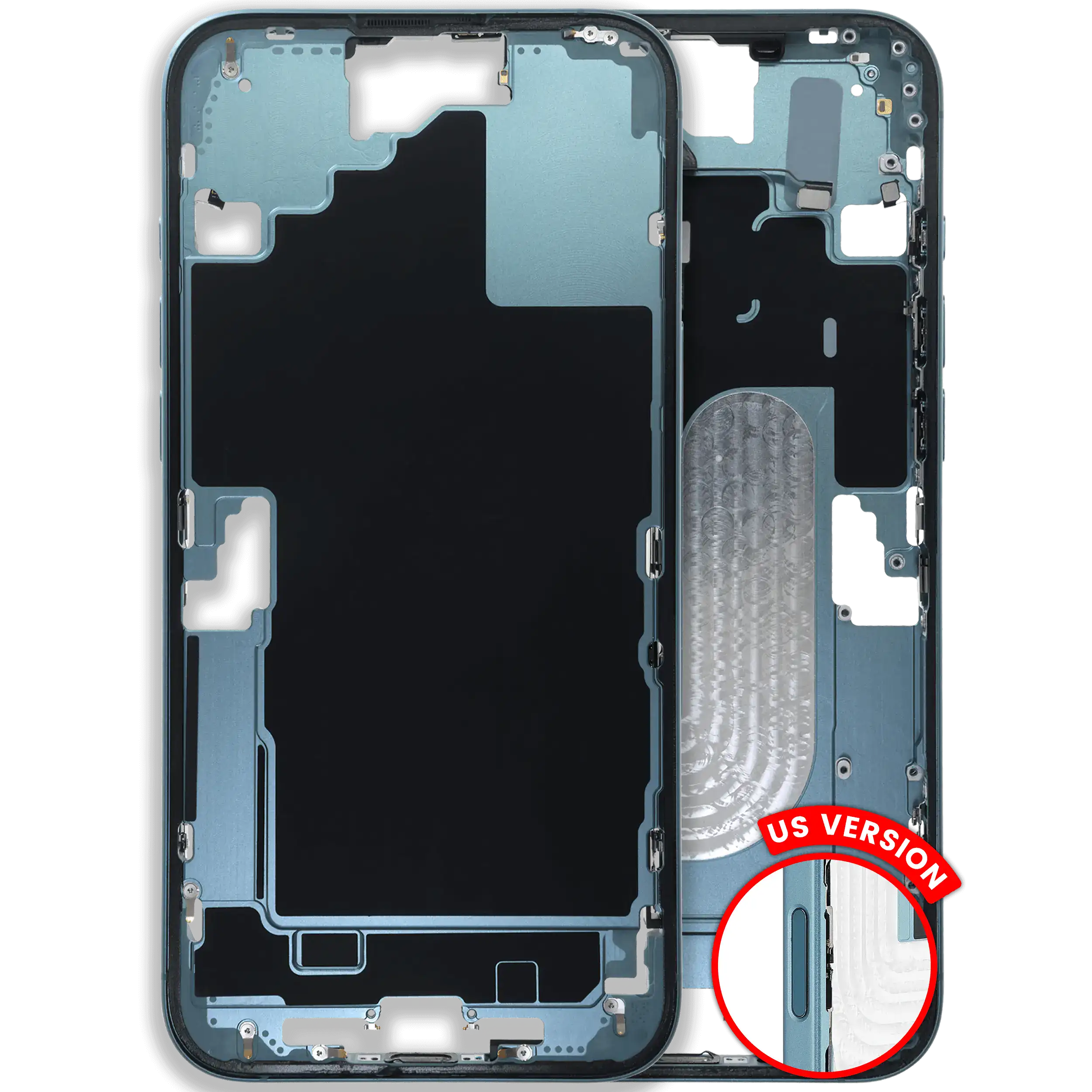 Mid-Frame Housing W/ Small Parts For iPhone 16 Plus (US Version) (Used OEM Pull: Grade C) (Teal)