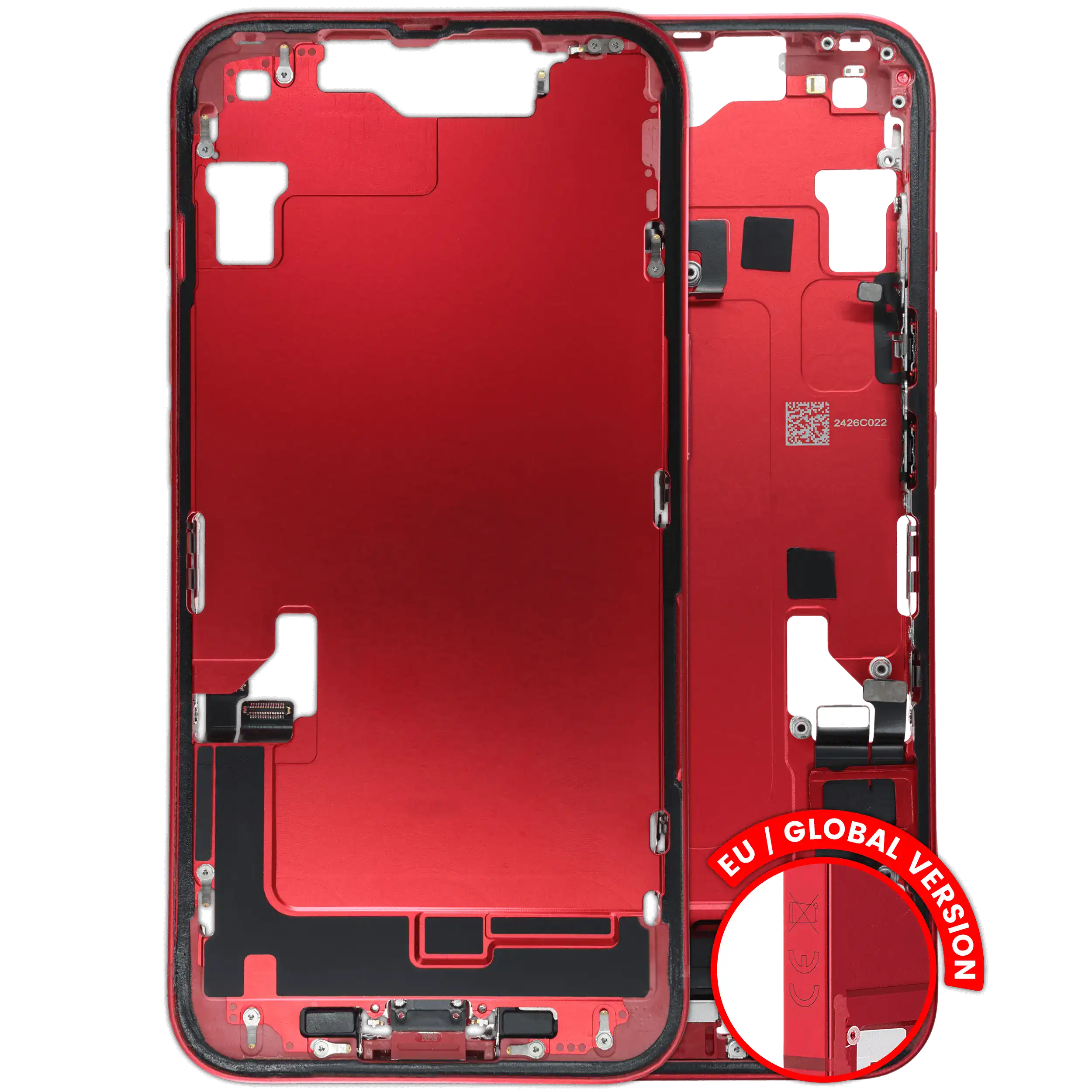 Mid-Frame Housing W/ Charging Port Flex & Small Parts For iPhone 14 (EU / Global Version) (Used OEM Pull: Grade A) (Red)