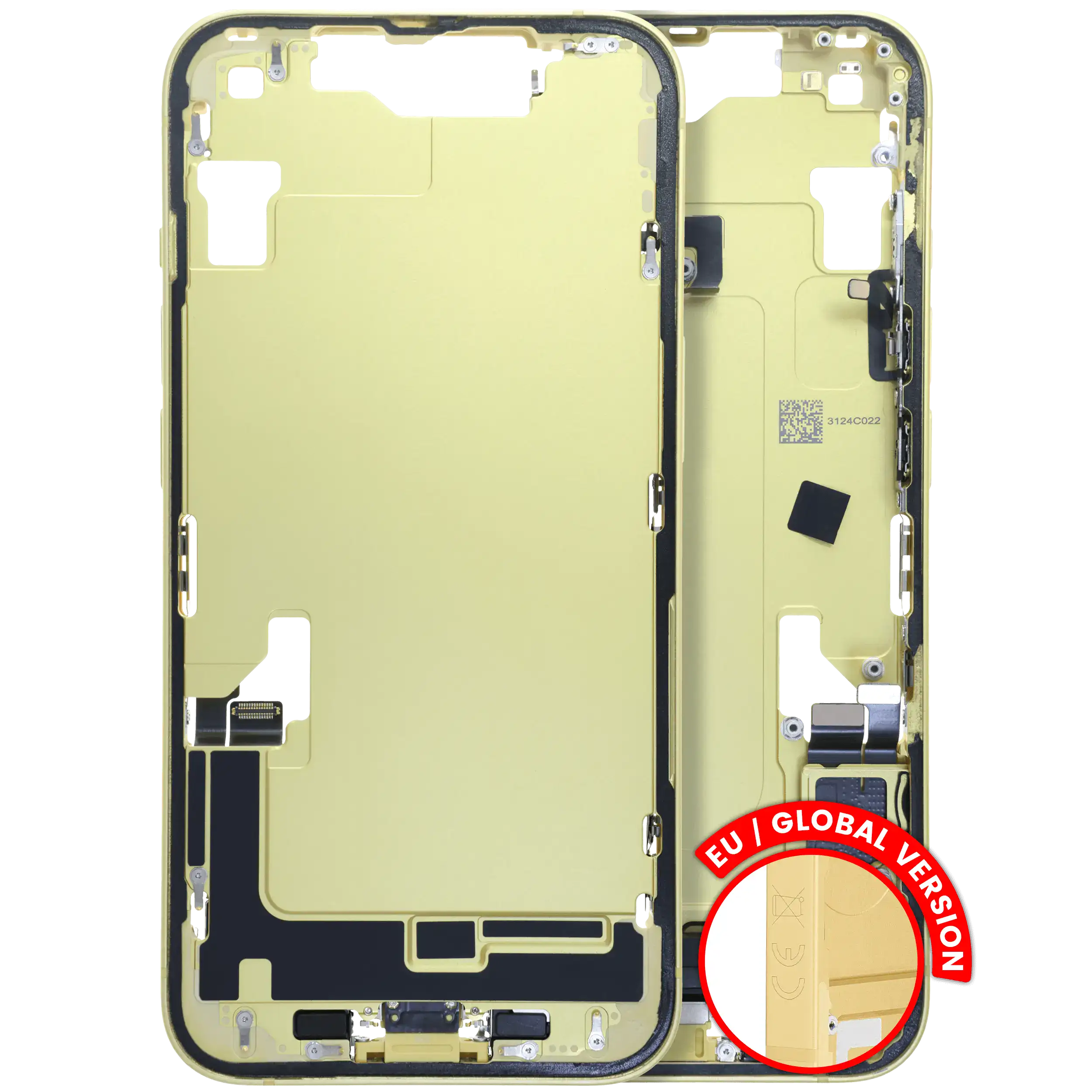 Mid-Frame Housing W/ Charging Port Flex & Small Parts For iPhone 14 (EU / Global Version) (Used OEM Pull: Grade A) (Yellow)