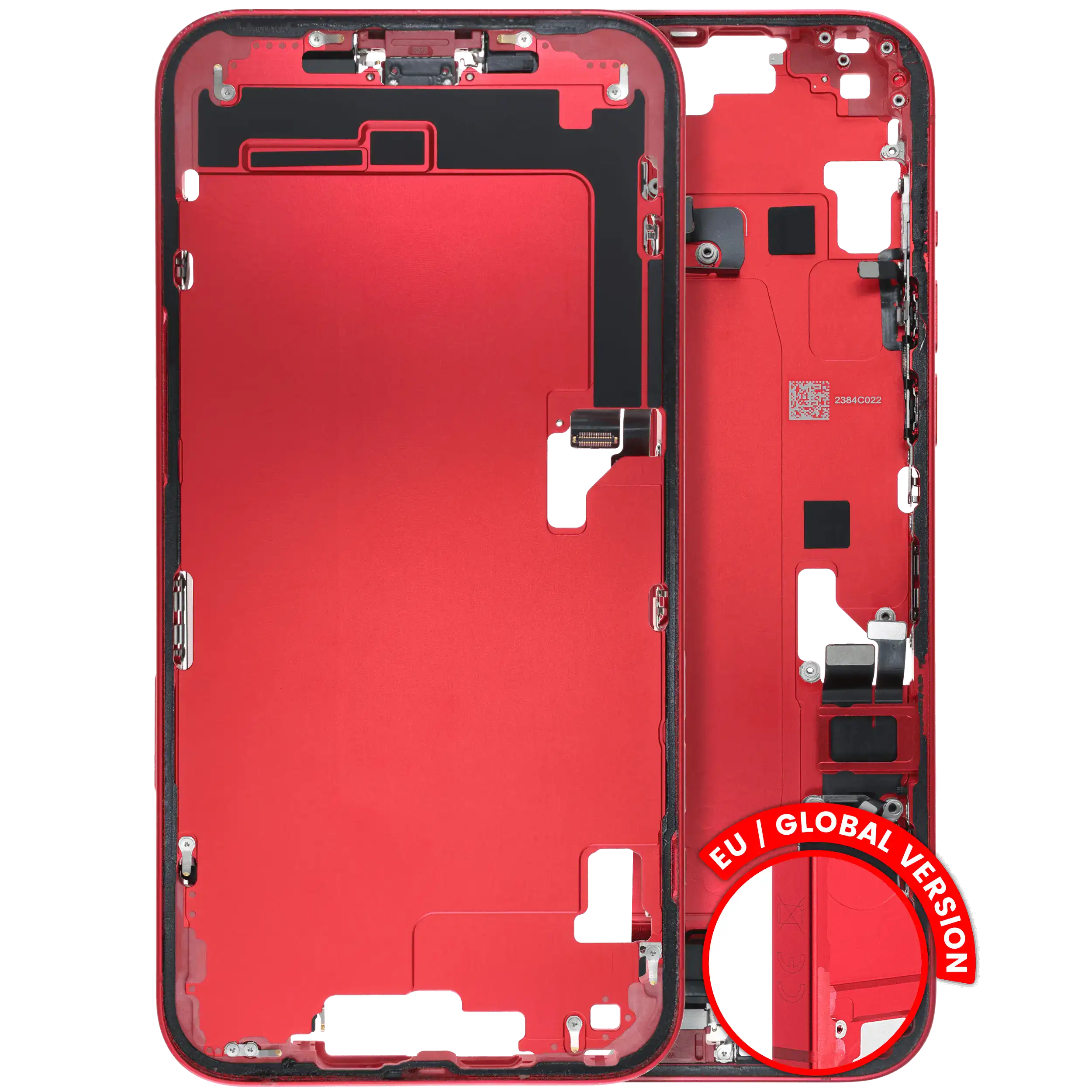Mid-Frame Housing W/ Charging Port Flex & Small Parts For iPhone 14 Plus (EU / Global Version) (Used OEM Pull: Grade A) (Red)
