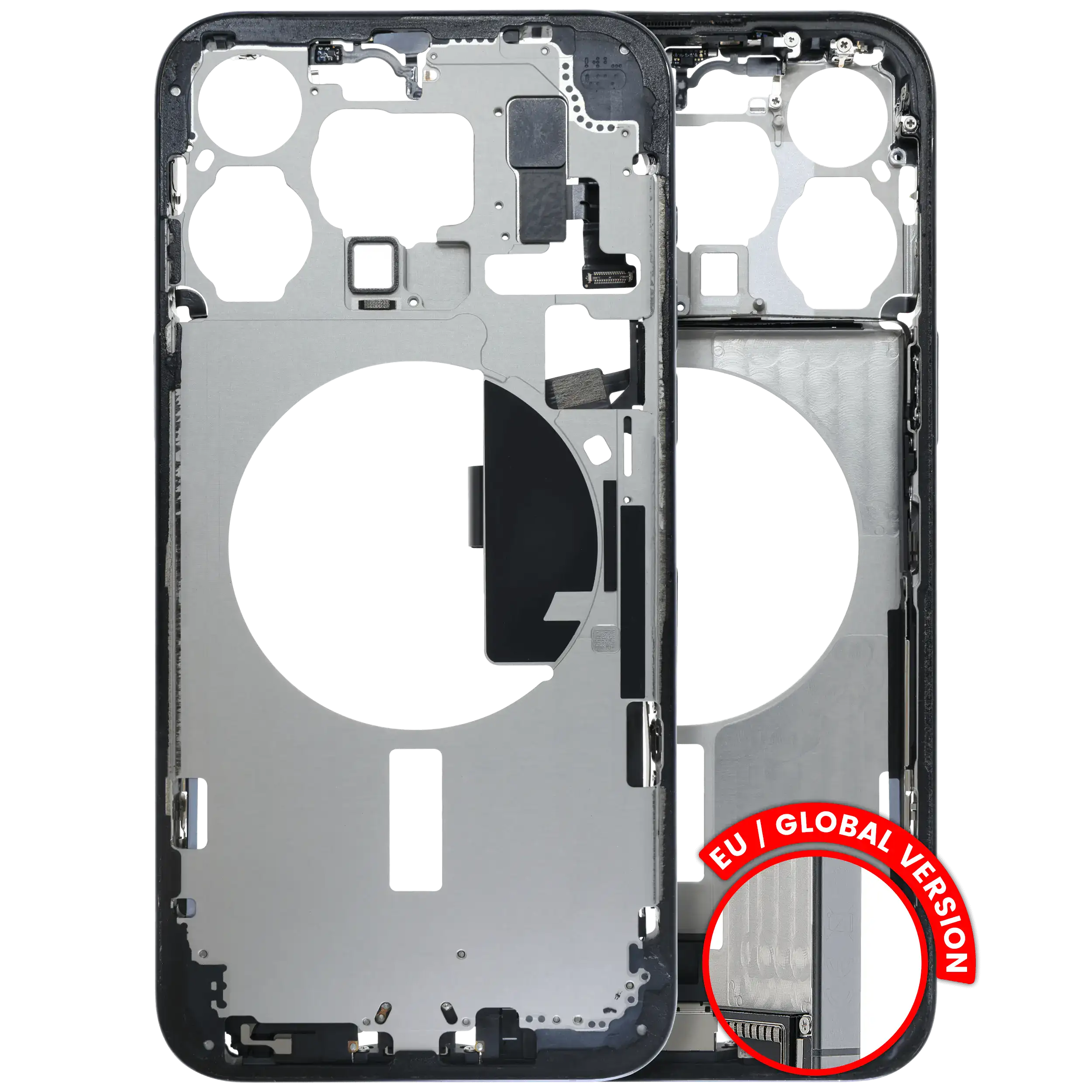 Mid-Frame Housing W/ Charging Port Flex & Small Parts For iPhone 15 Pro Max (EU / Global Version) (Used OEM Pull: Grade A) (Blue Titanium)