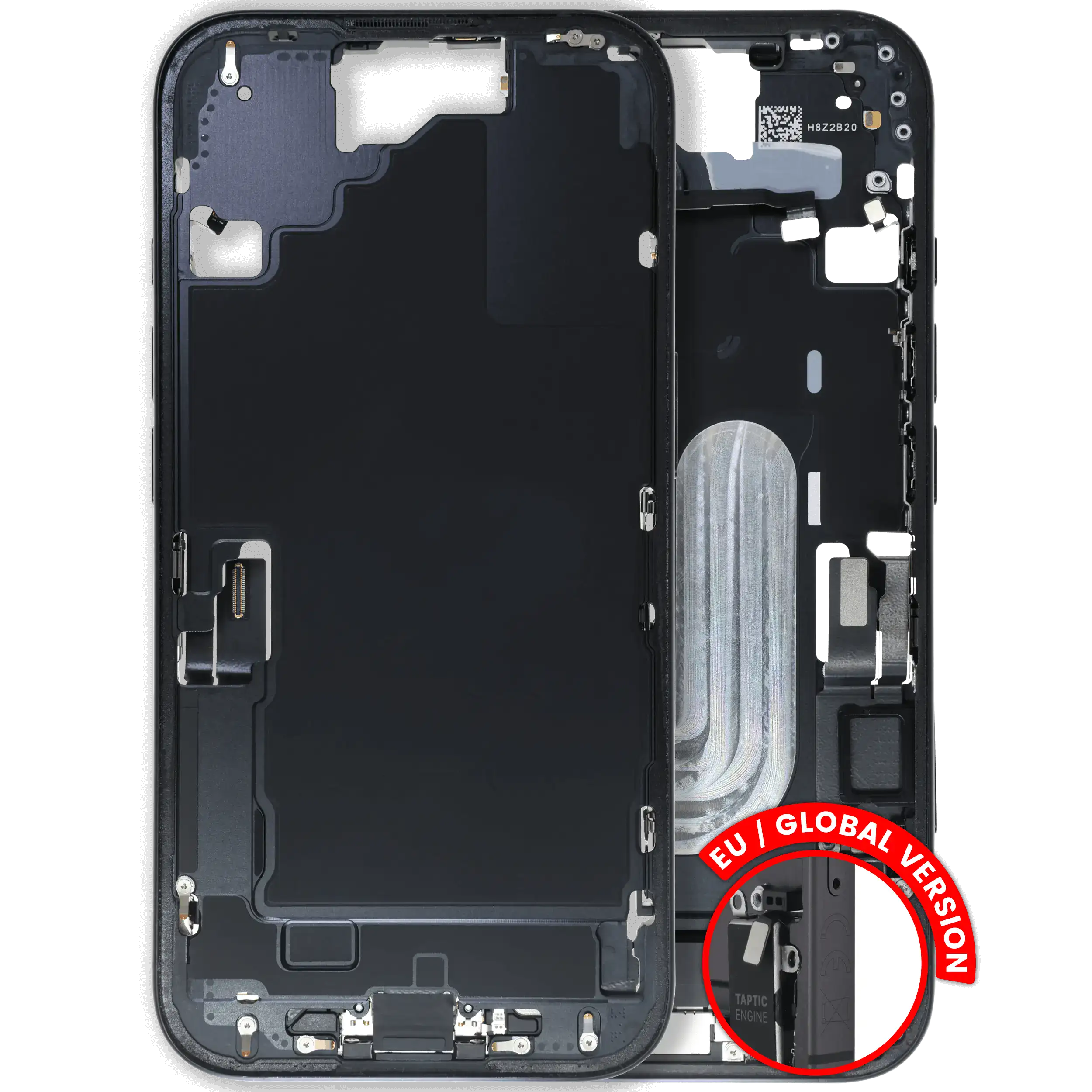 Mid-Frame Housing W/ Charging Port Flex & Small Parts For iPhone 16 (EU / Global Version) (Used OEM Pull: Grade A) (Black)