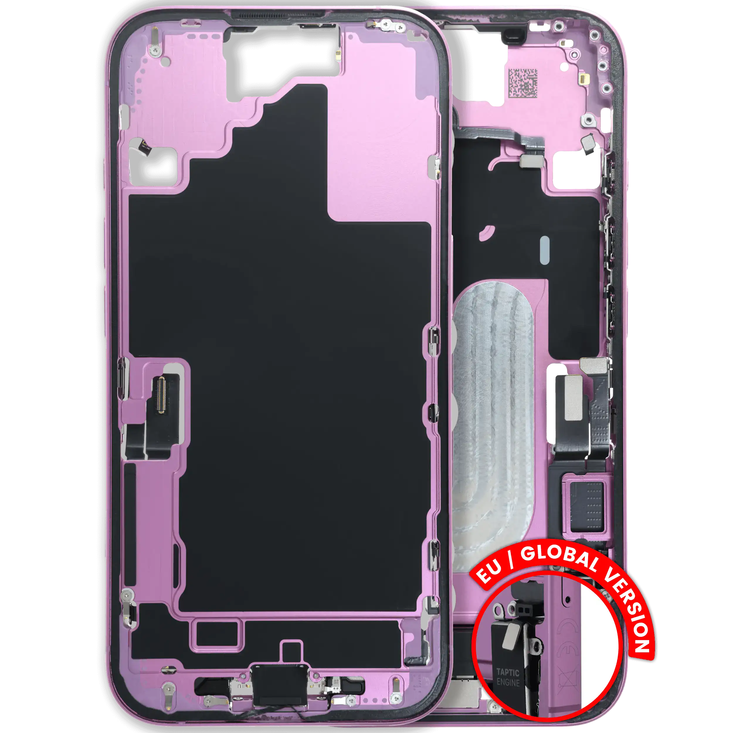 Mid-Frame Housing W/ Charging Port Flex & Small Parts For iPhone 16 (EU / Global Version) (Used OEM Pull: Grade A) (Pink)