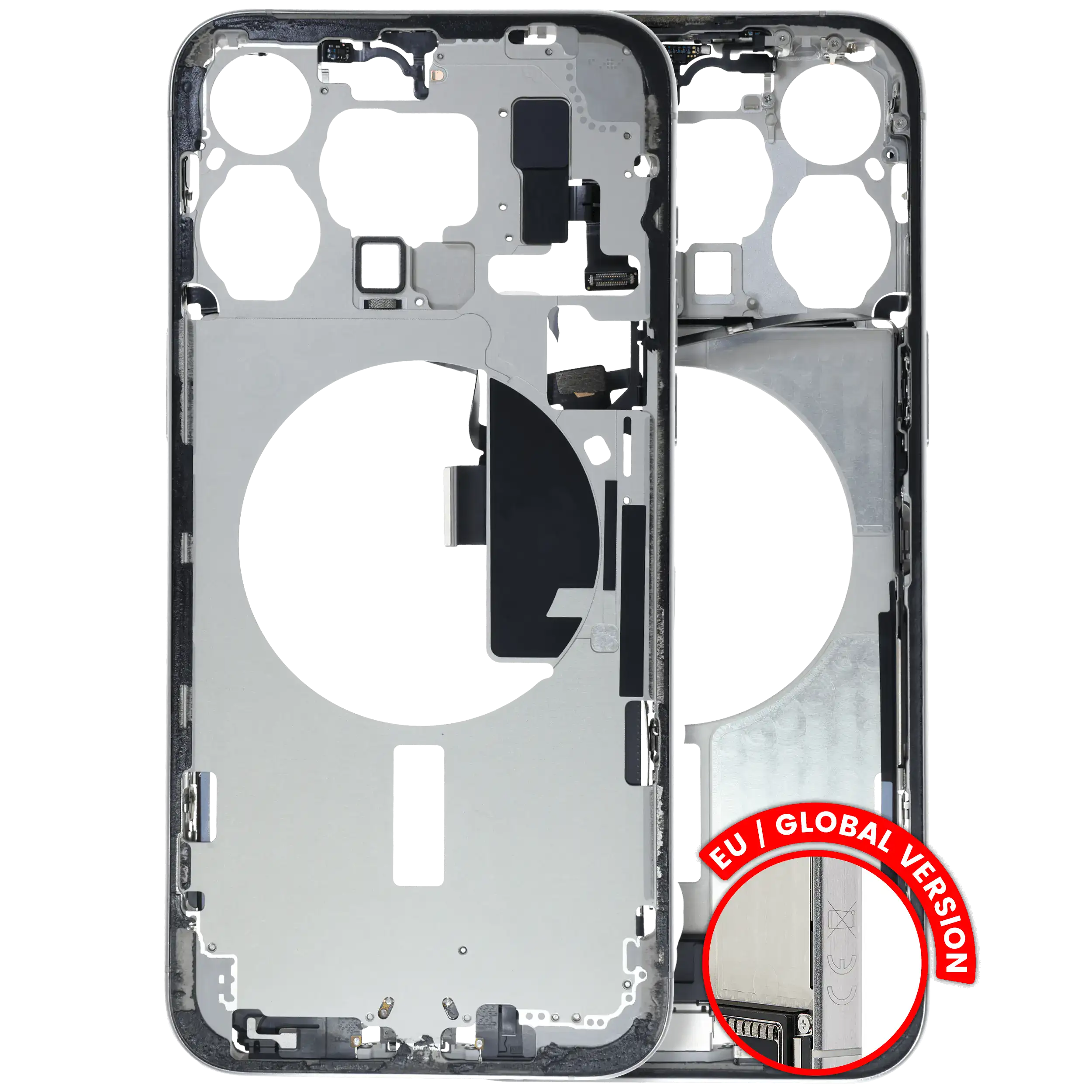 Mid-Frame Housing W/ Charging Port Flex & Small Parts For iPhone 15 Pro Max (EU / Global Version) (Used OEM Pull: Grade B) (White Titanium)
