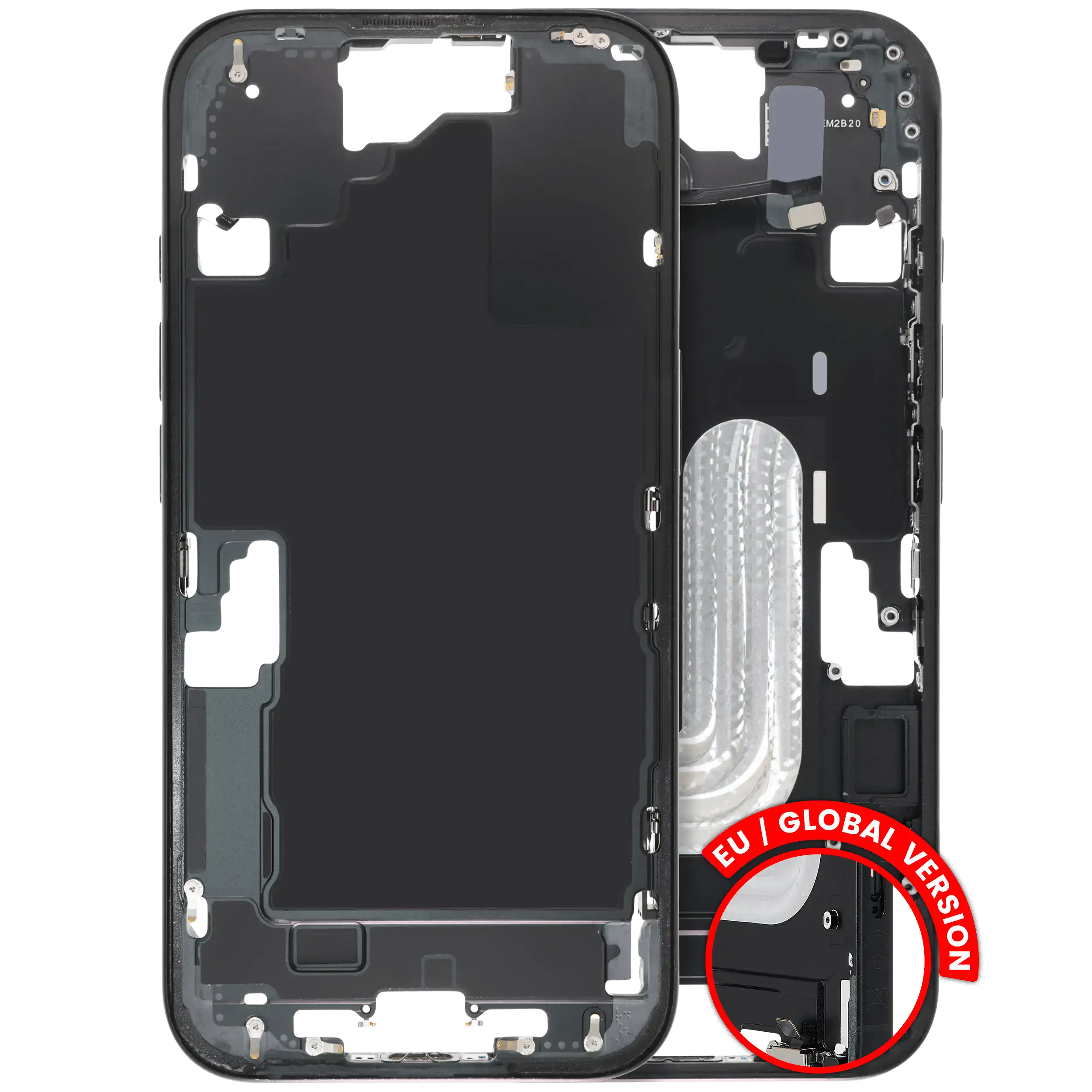 Mid-Frame Housing W/ Small Parts For iPhone 16 (EU / Global Version) (Used OEM Pull: Grade B) (Black)