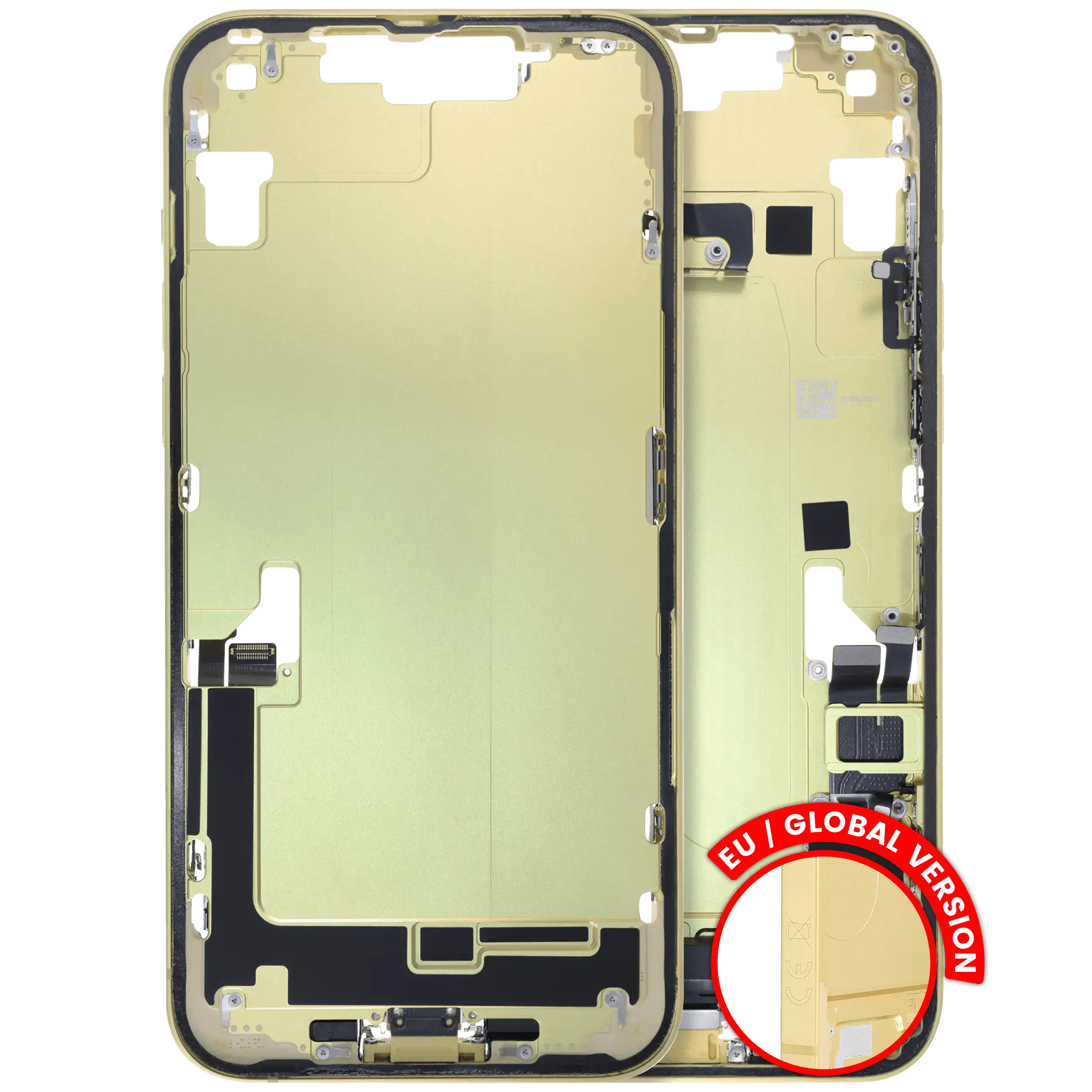 Mid-Frame Housing W/ Charging Port Flex & Small Parts For iPhone 14 Plus (EU / Global Version) (Used OEM Pull: Grade B) (Yellow)