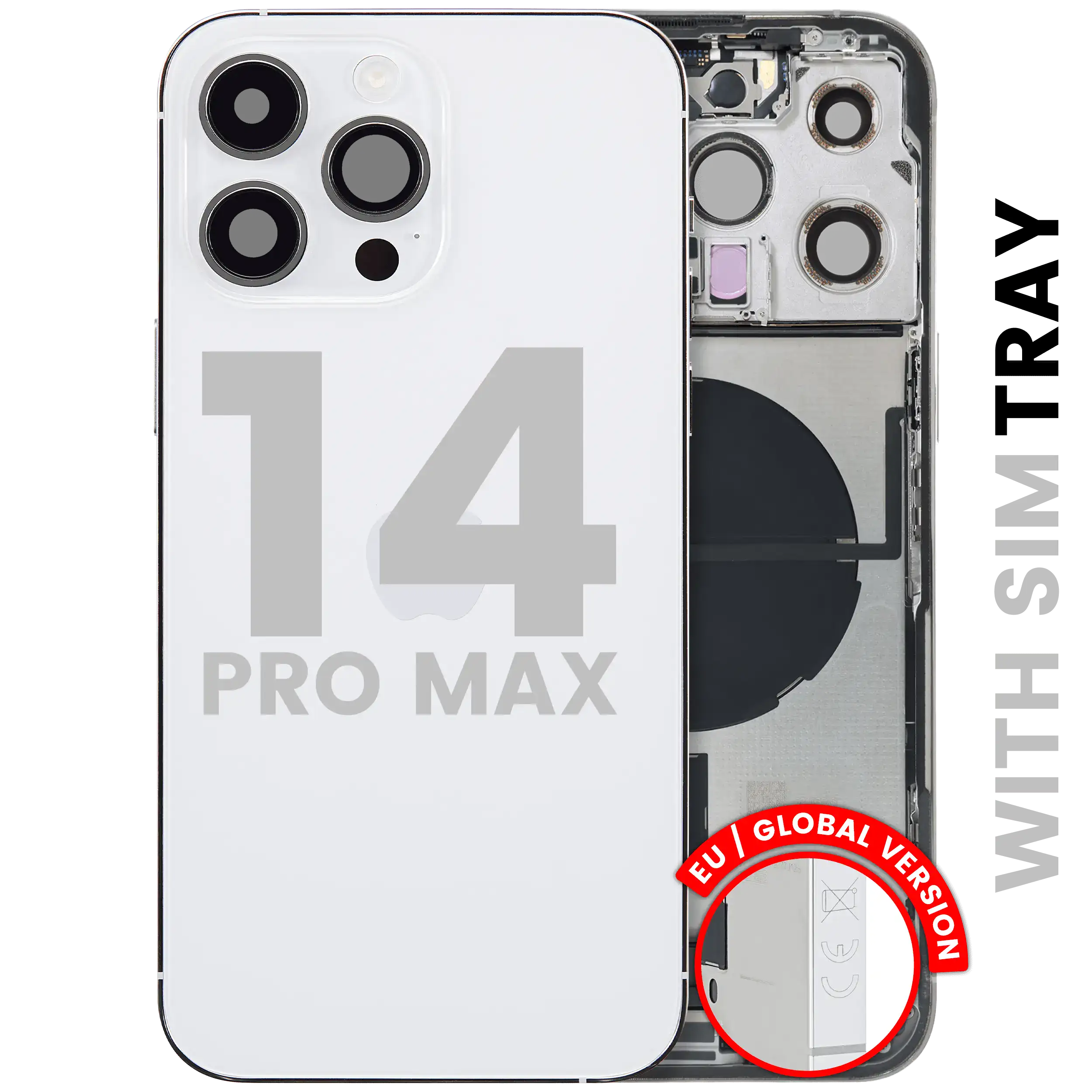 Back Housing W/ Charging Port Flex & Small Parts For iPhone 14 Pro Max (EU / Global Version) (Used OEM Pull: Grade C) (Silver)
