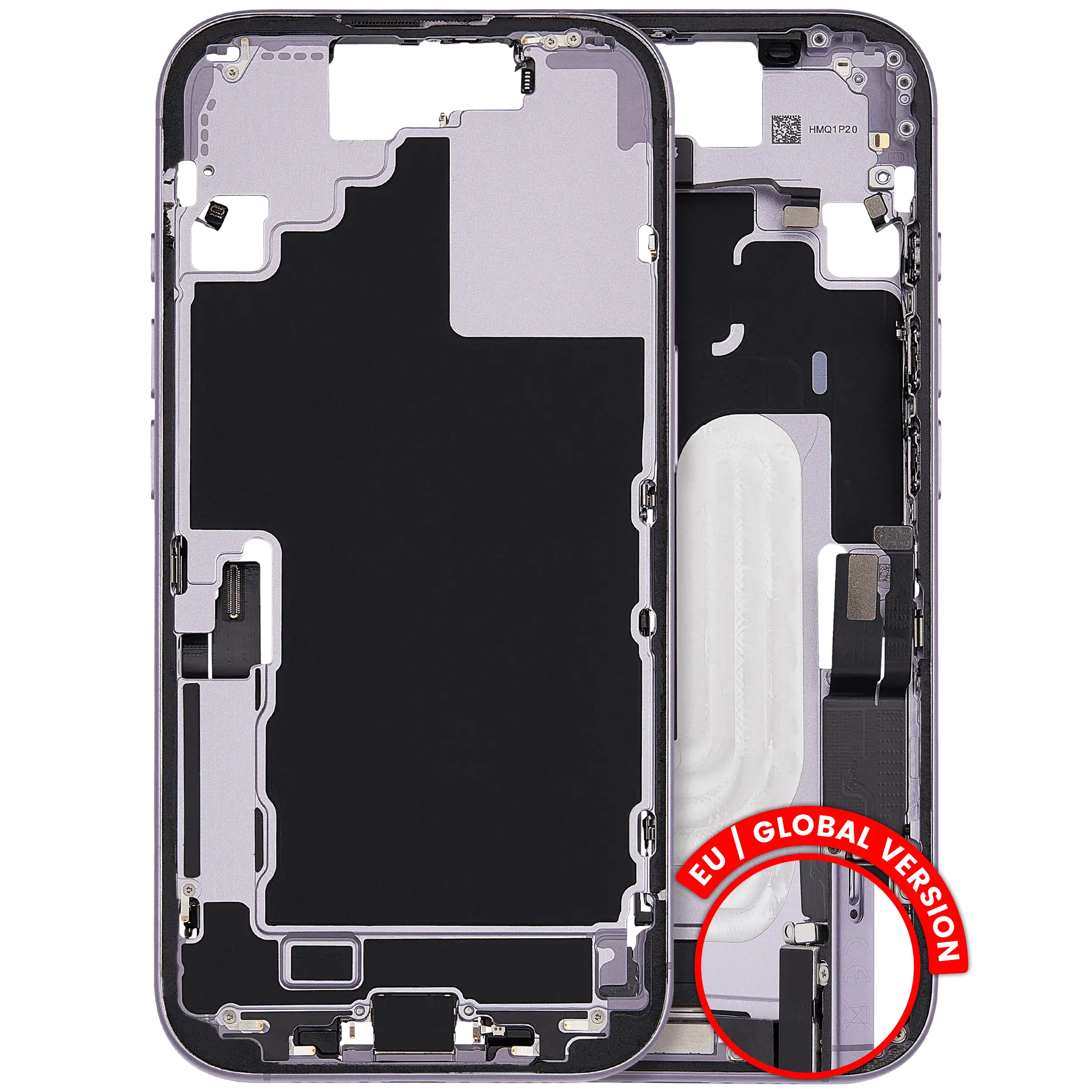 Mid-Frame Housing W/ Charging Port Flex & Small Parts For iPhone 17 (EU / Global Version) (Used OEM Pull: Grade A) (Lavender)