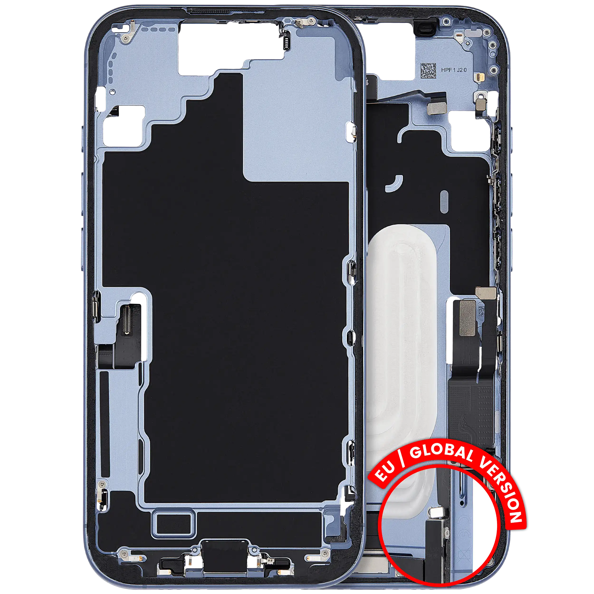 Mid-Frame Housing W/ Charging Port Flex & Small Parts For iPhone 17 (EU / Global Version) (Used OEM Pull: Grade A) (Mist Blue)