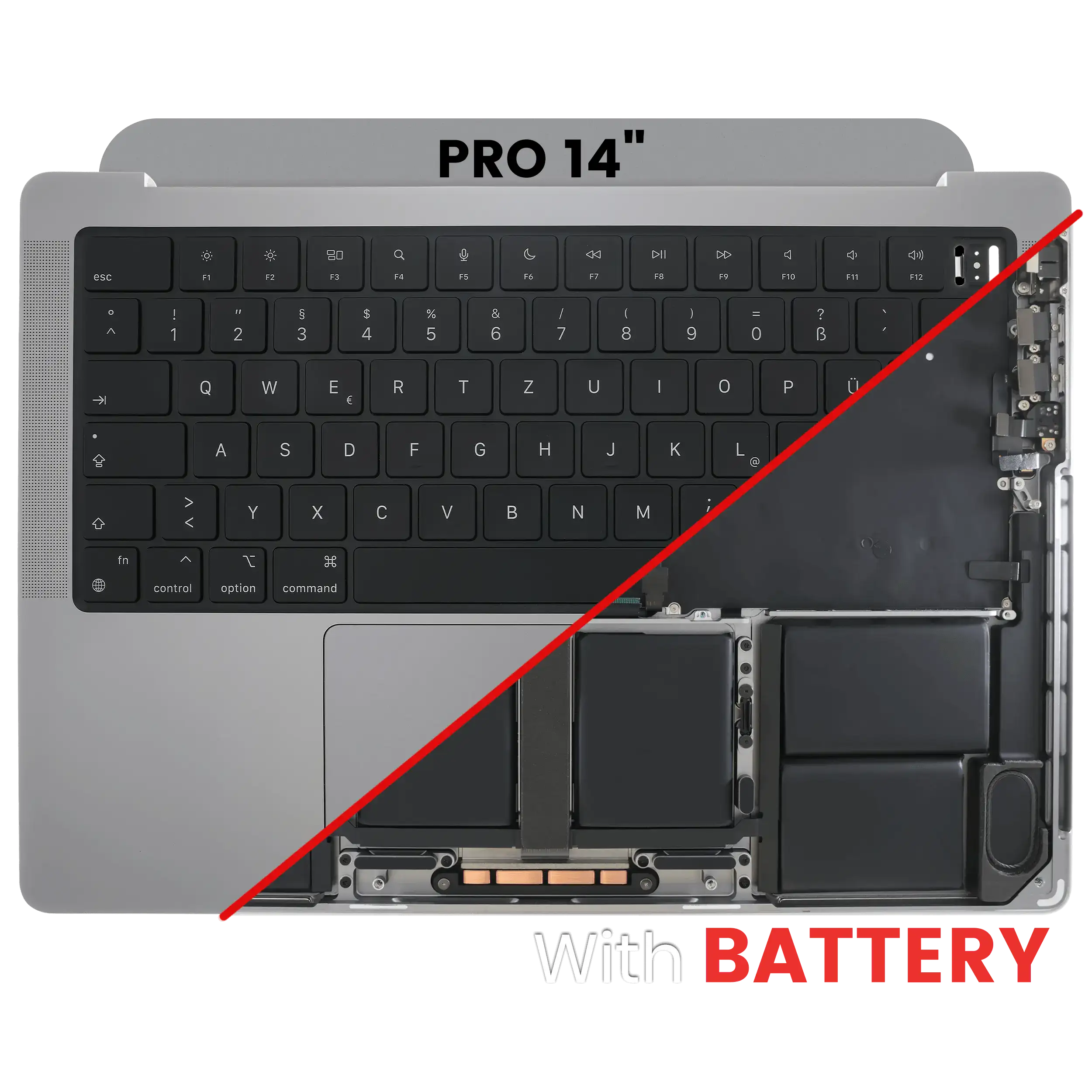 Top Case with Battery and Keyboard (ISO German) For MacBook Pro 14" A2442 (2021) / A2779 (2023) (Space Gray)